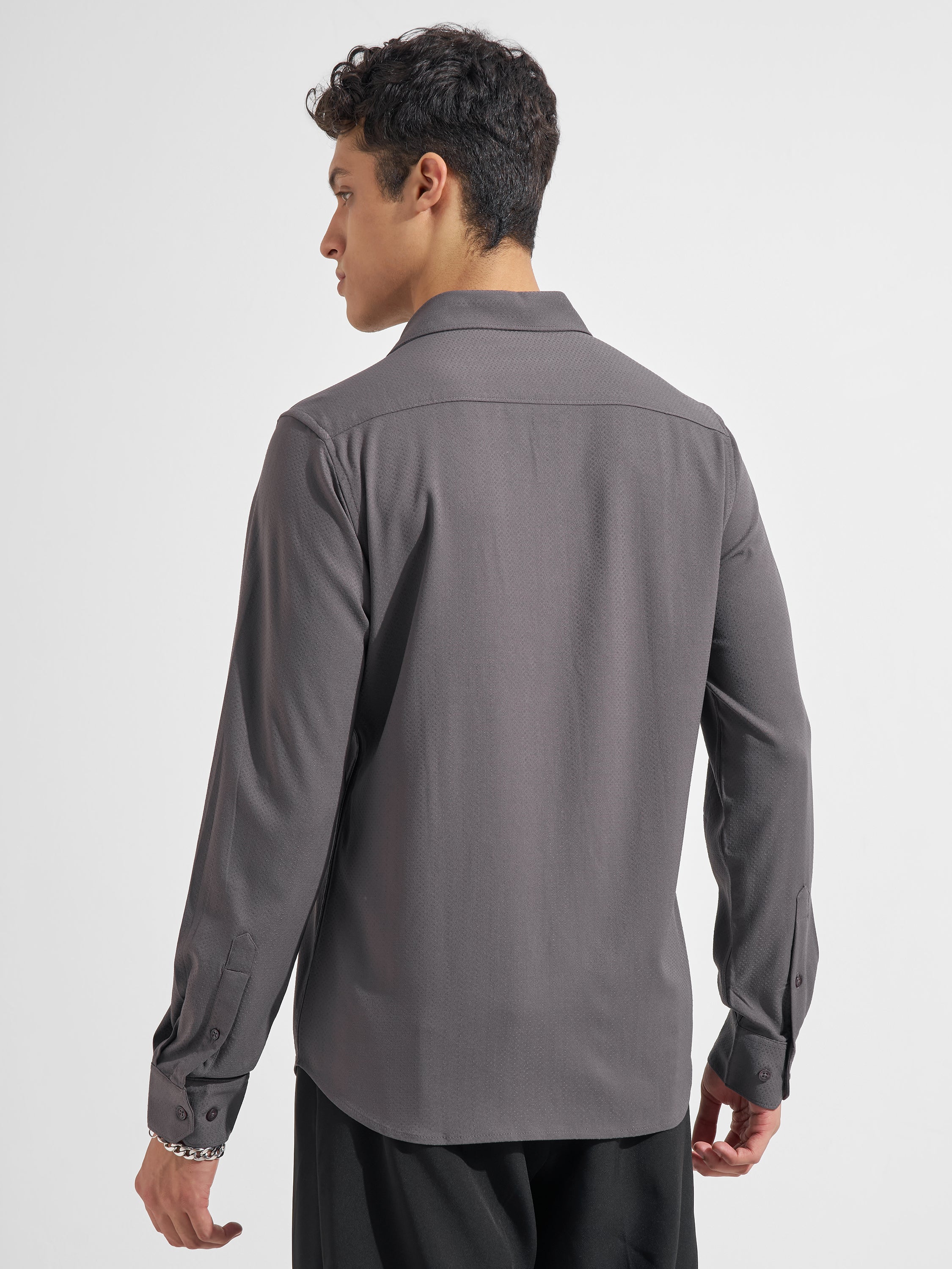 Highlander Men Grey Self Design Regular Fit Casual Shirt