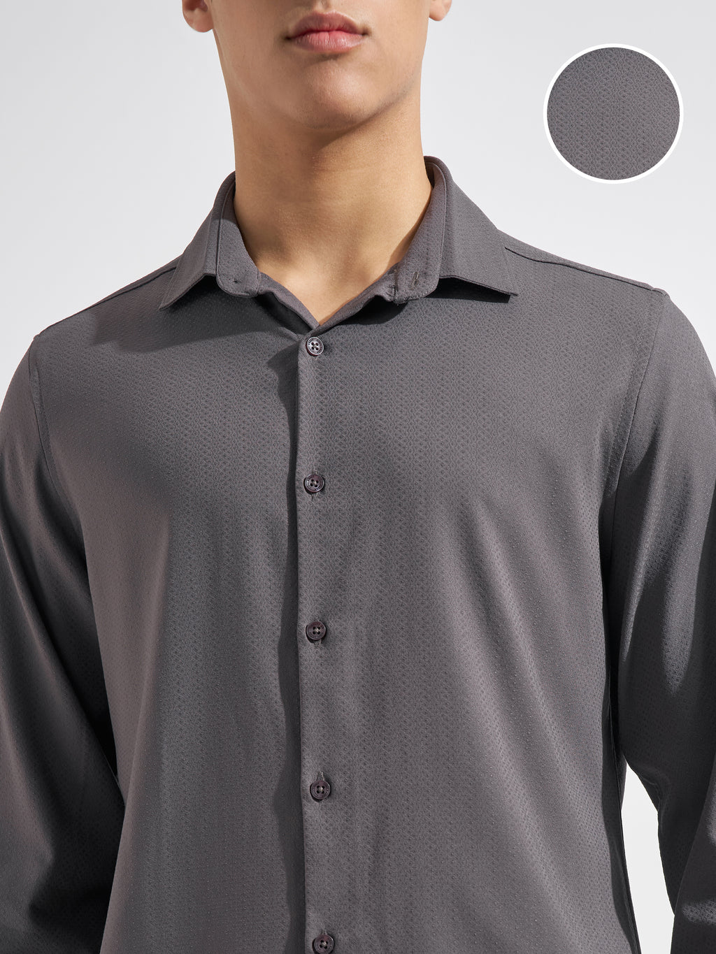 Highlander Men Grey Self Design Regular Fit Casual Shirt