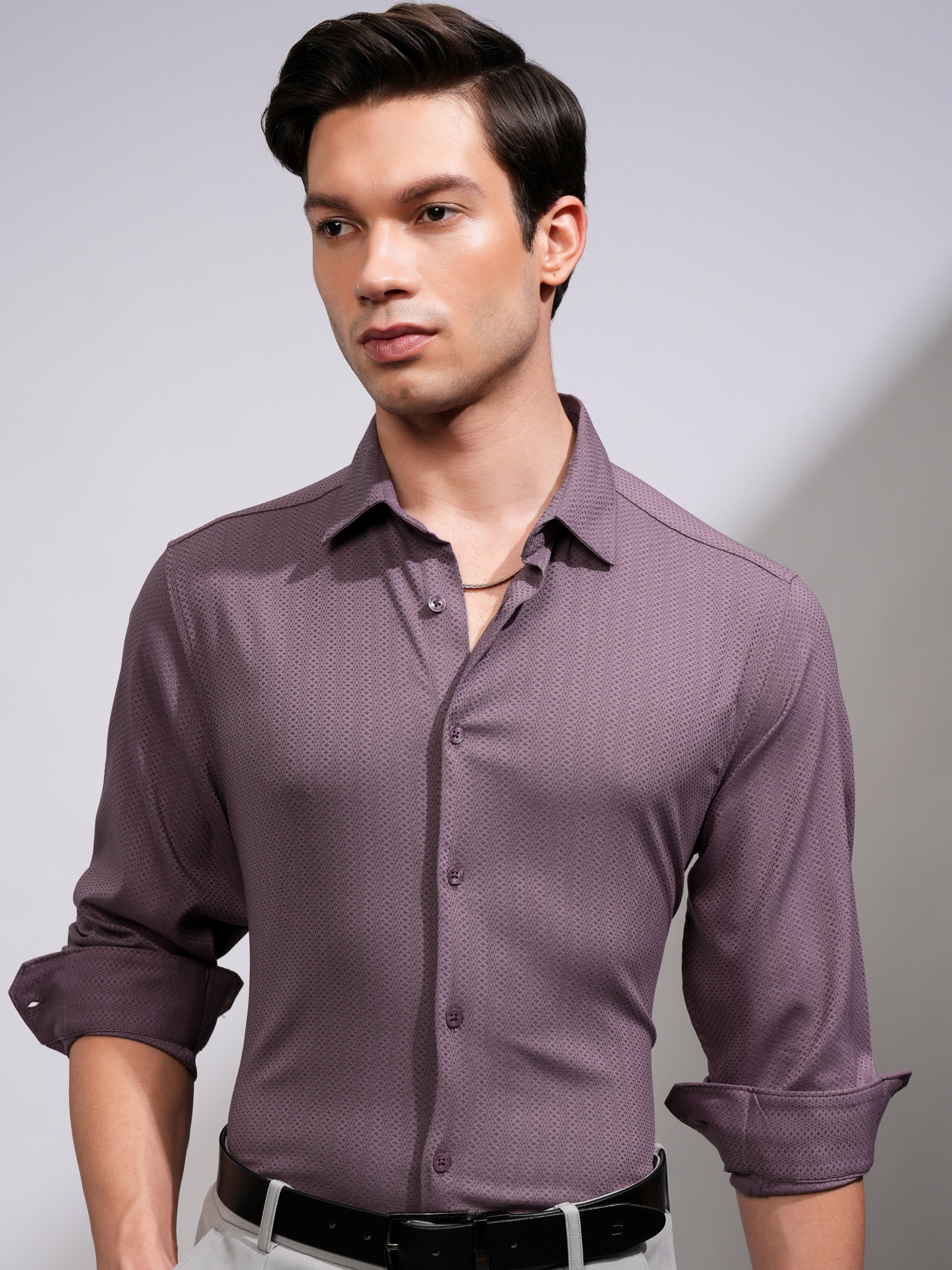 Highlander Men Mauve Textured Slim Fit Casual Shirt - Mauve - Image 1