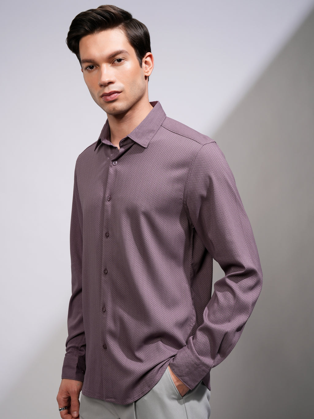 Highlander Men Mauve Textured Slim Fit Casual Shirt - Mauve - Image 4