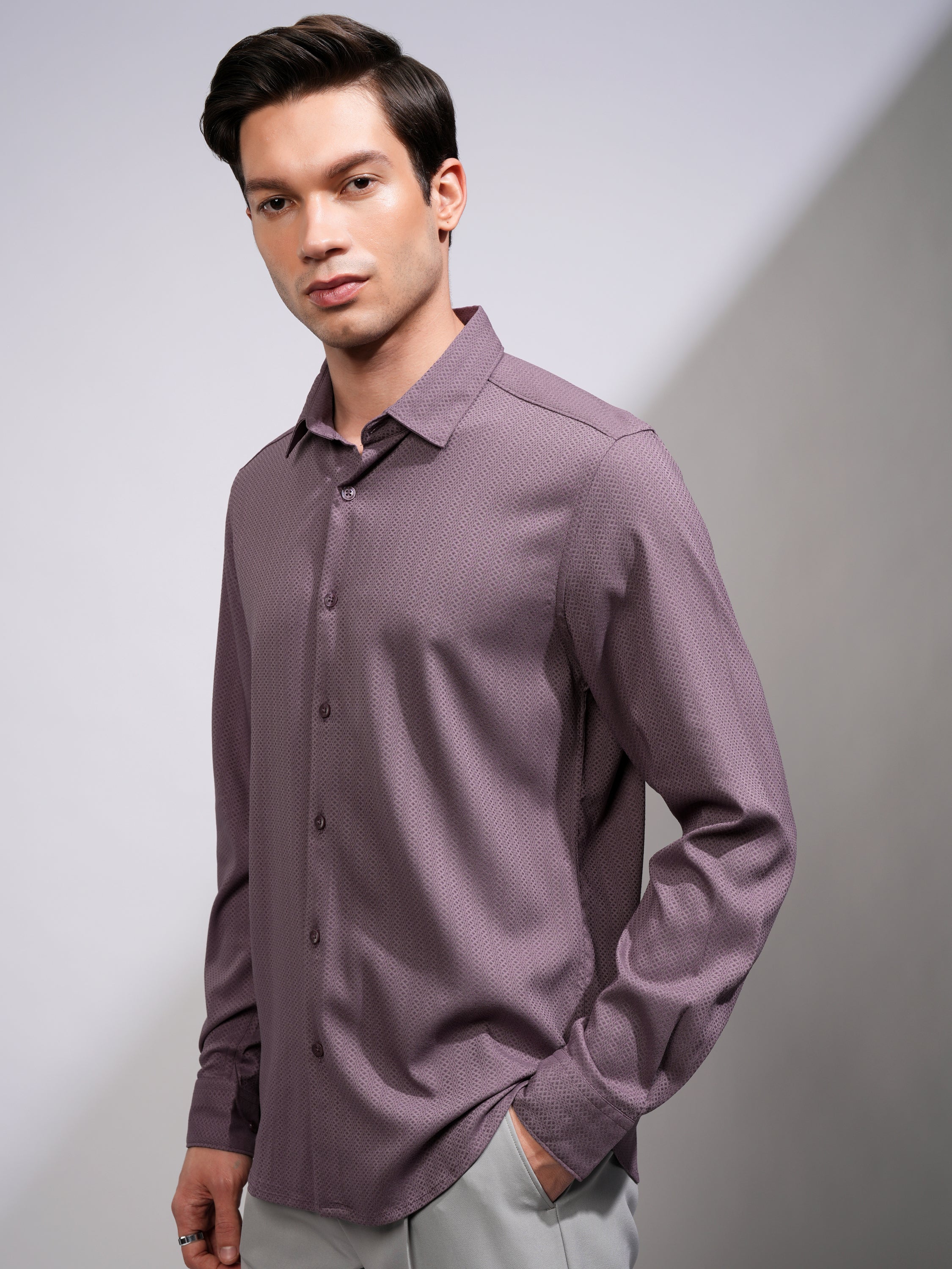 Highlander Men Mauve Textured Slim Fit Casual Shirt - Mauve - Image 4