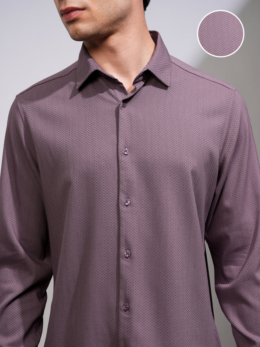 Highlander Men Mauve Textured Slim Fit Casual Shirt - Mauve - Image 5