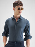 Highlander Men Blue Self Design Slim Fit Casual Shirt - Blue - Image 1