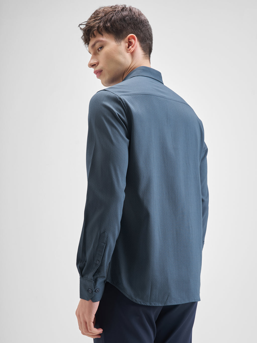 Highlander Men Blue Self Design Slim Fit Casual Shirt - Blue - Image 3
