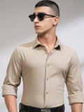 Highlander Men Beige Self Design Slim Fit Casual Shirt - Beige - Image 1