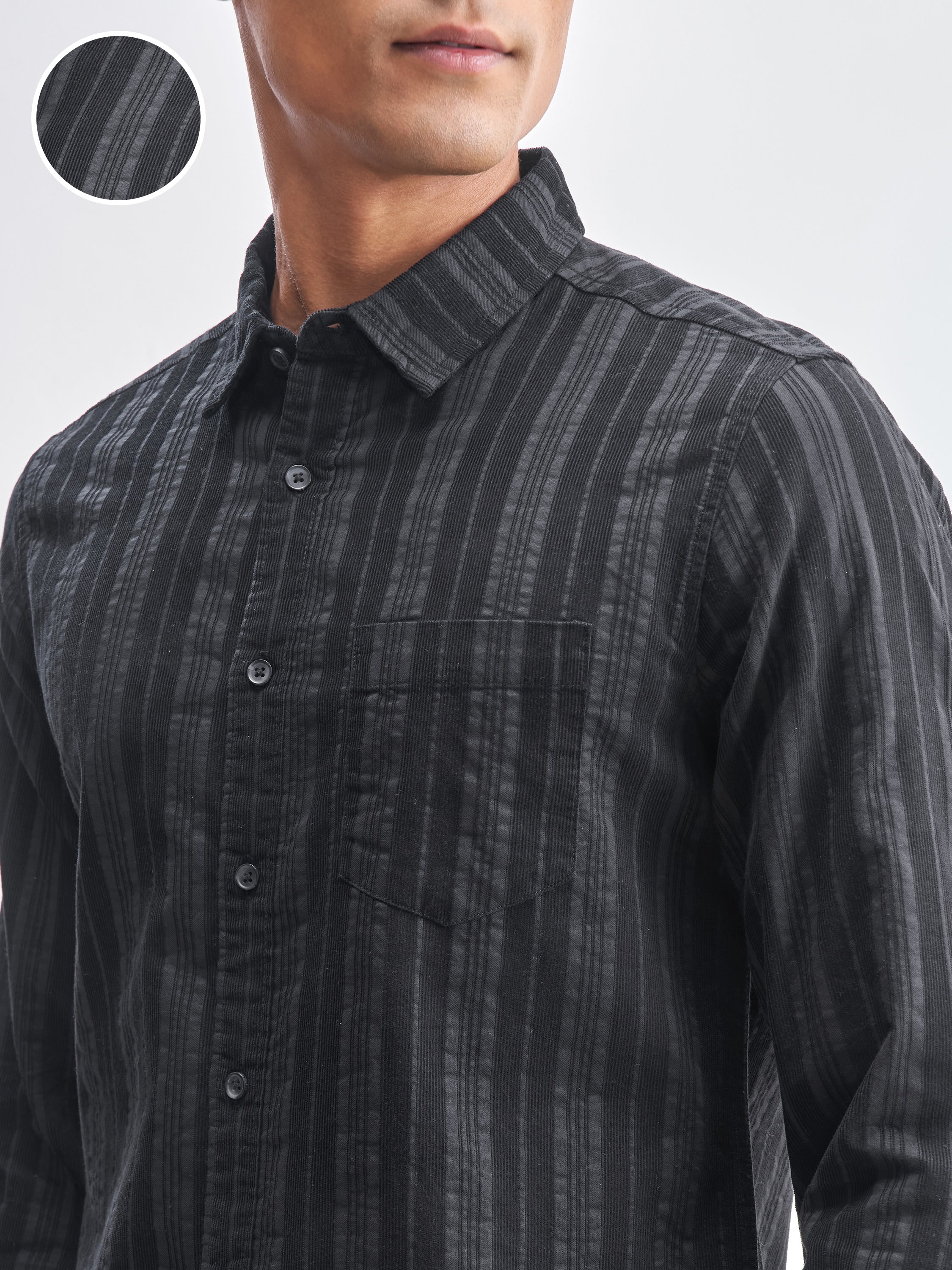 Highlander Men Black Striped Slim Fit Casual Shirt - Black - Image 5