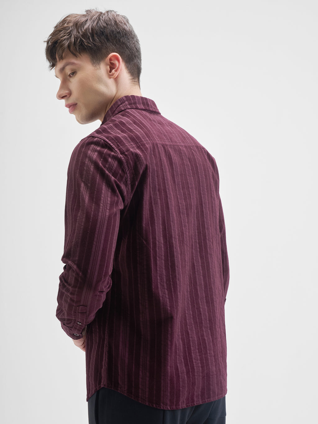 Highlander Men Burgundy Striped Slim Fit Casual Shirt - Burgundy - Image 3