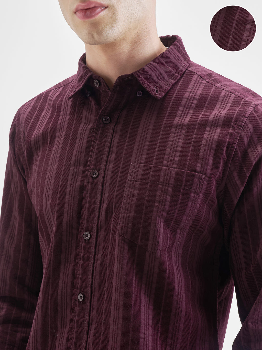 Highlander Men Burgundy Striped Slim Fit Casual Shirt - Burgundy - Image 5