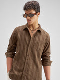 Highlander Men Brown Striped Slim Fit Casual Shirt - Brown - Image 1