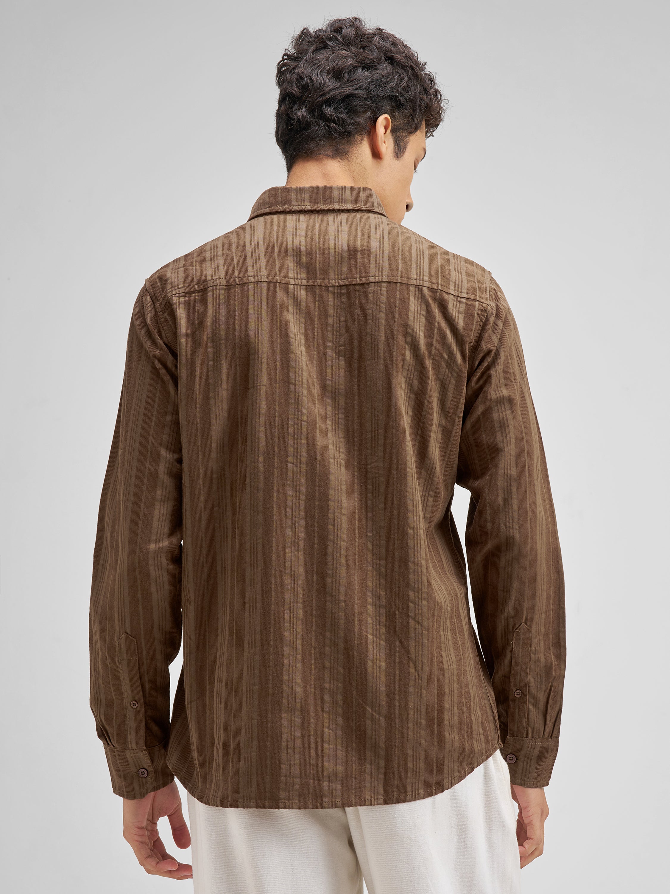 Highlander Men Brown Striped Slim Fit Casual Shirt - Brown - Image 3