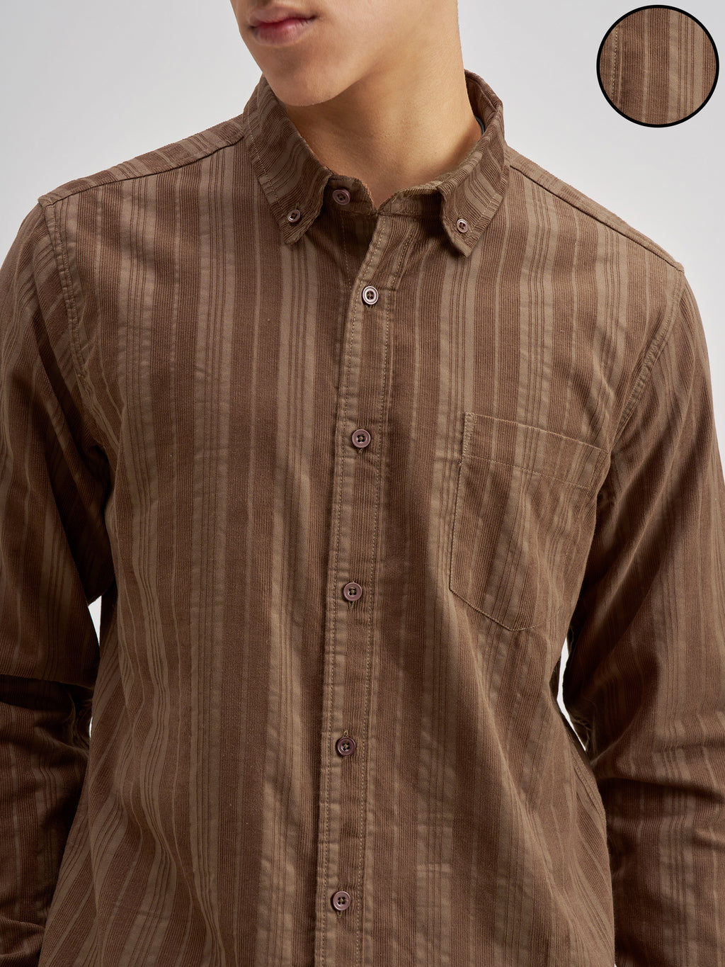 Highlander Men Brown Striped Slim Fit Casual Shirt - Brown - Image 5