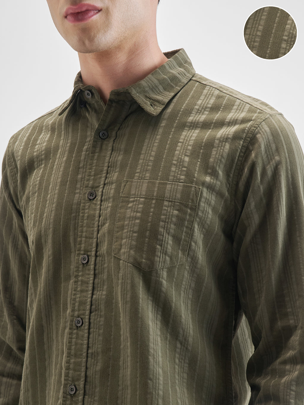 Highlander Men Olive Striped Slim Fit Casual Shirt - Olive - Image 5