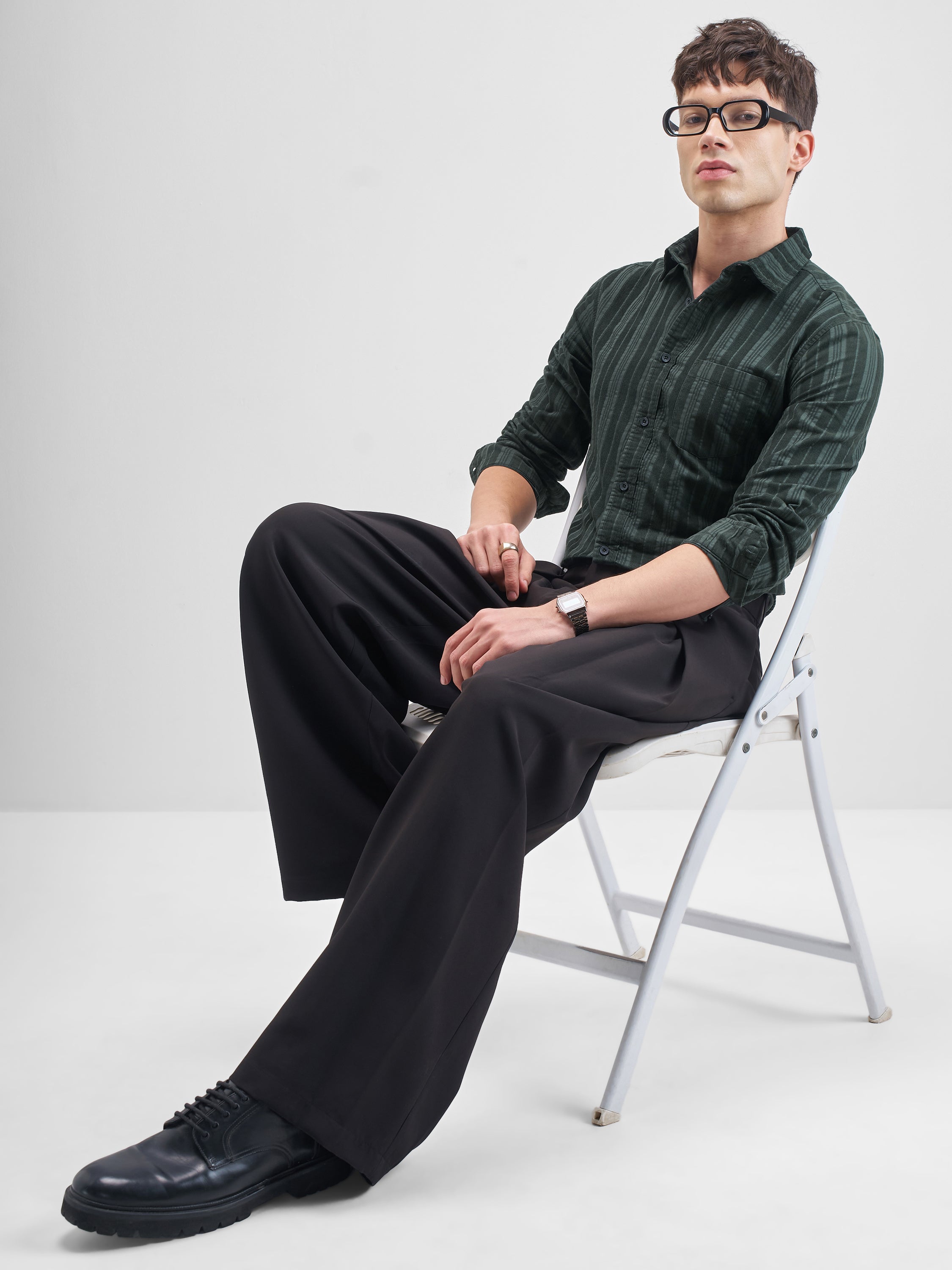 Highlander Men Green Striped Slim Fit Casual Shirt - Green - Image 2