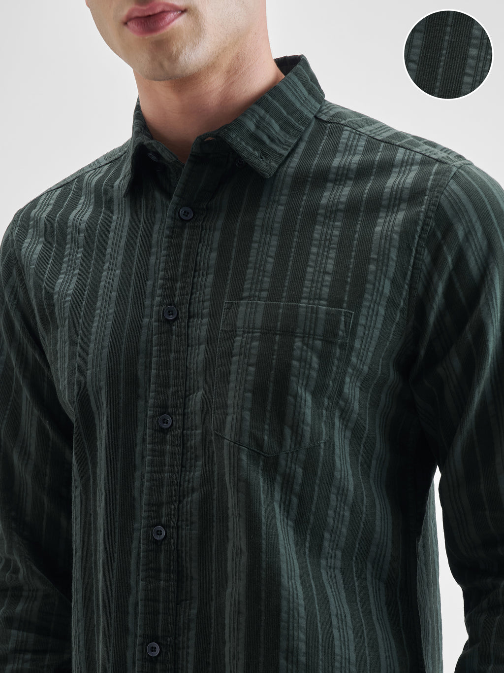 Highlander Men Green Striped Slim Fit Casual Shirt - Green - Image 5