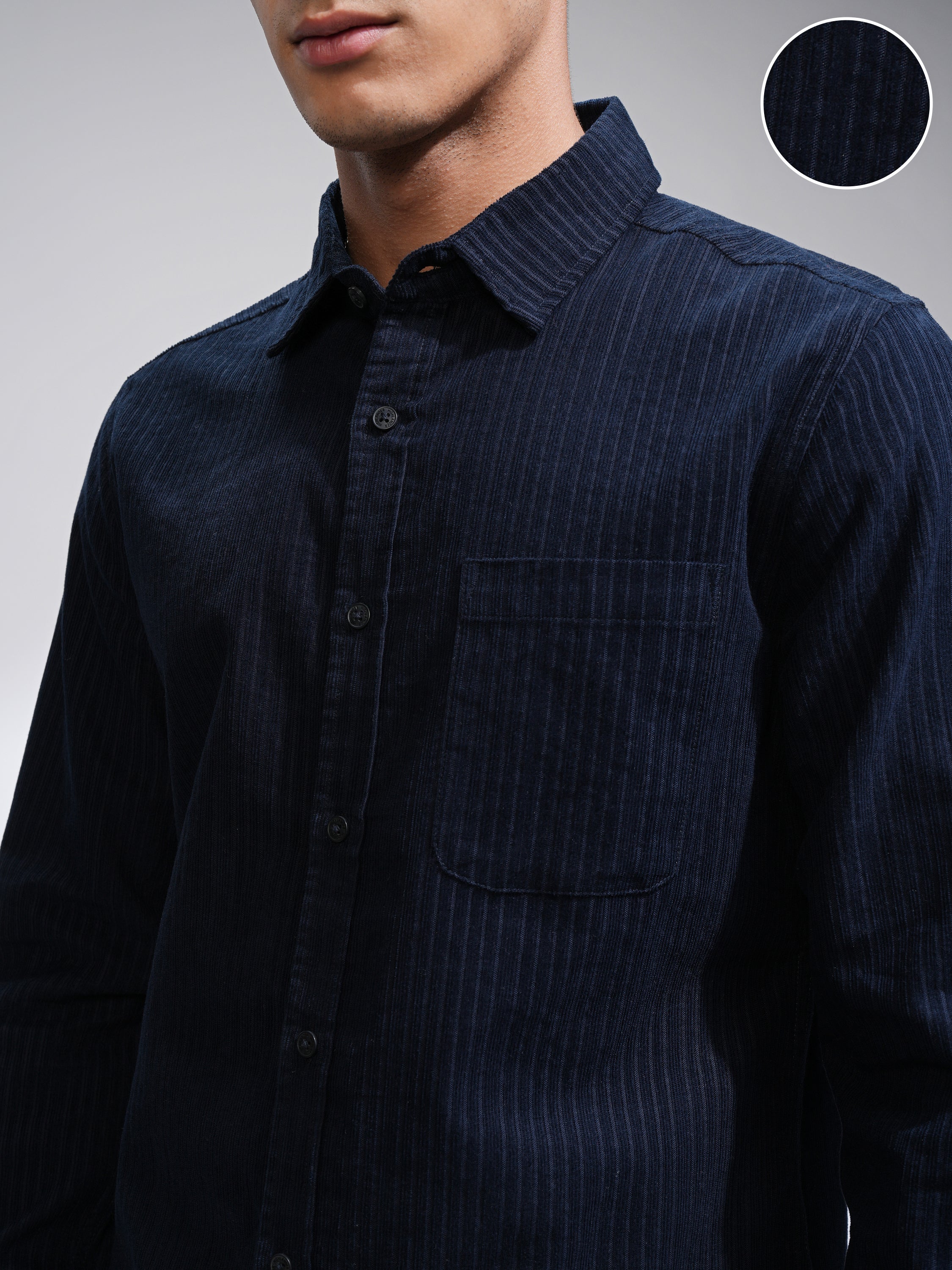 Highlander Men Navy Blue Self Design Slim Fit Casual Shirt - Navy Blue - Image 5
