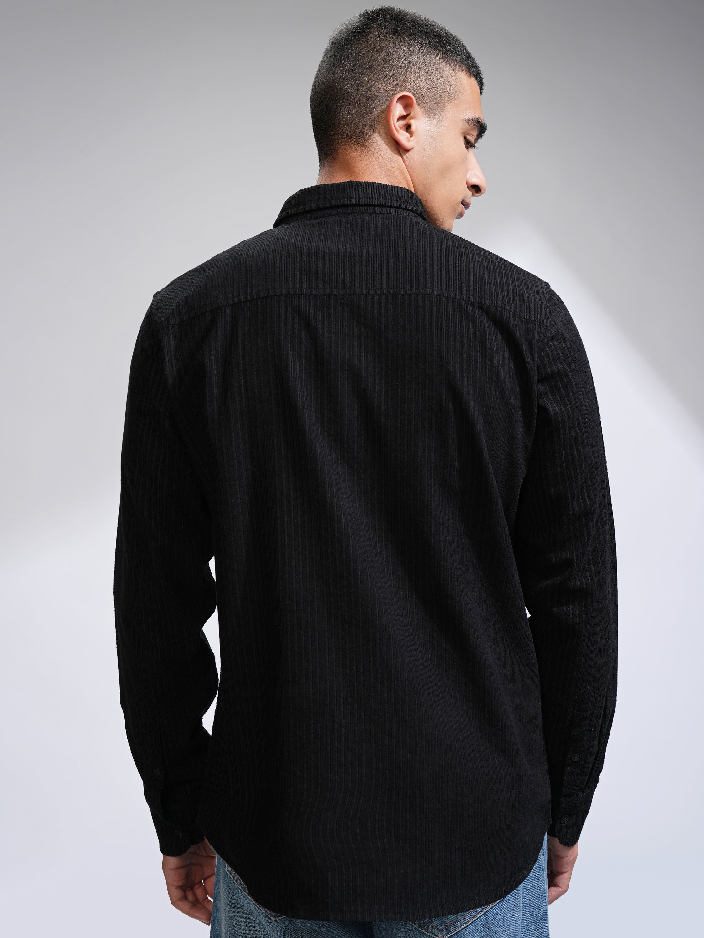 Highlander Men Black Self Design Slim Fit Casual Shirt - Black - Image 3
