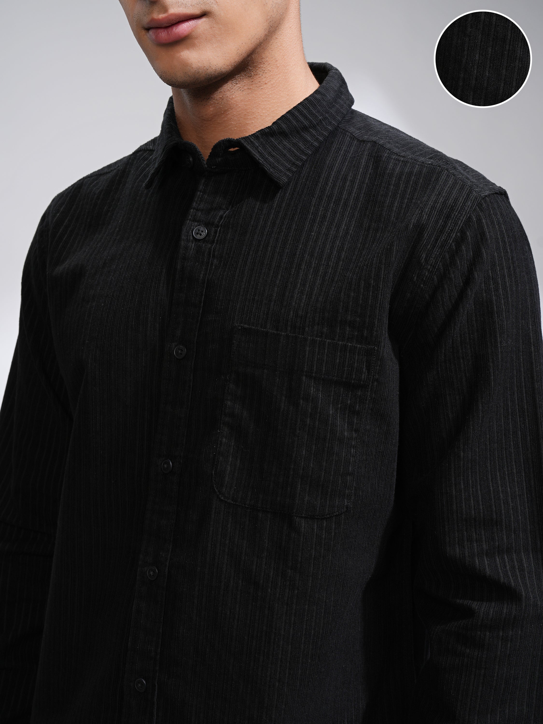 Highlander Men Black Self Design Slim Fit Casual Shirt - Black - Image 5
