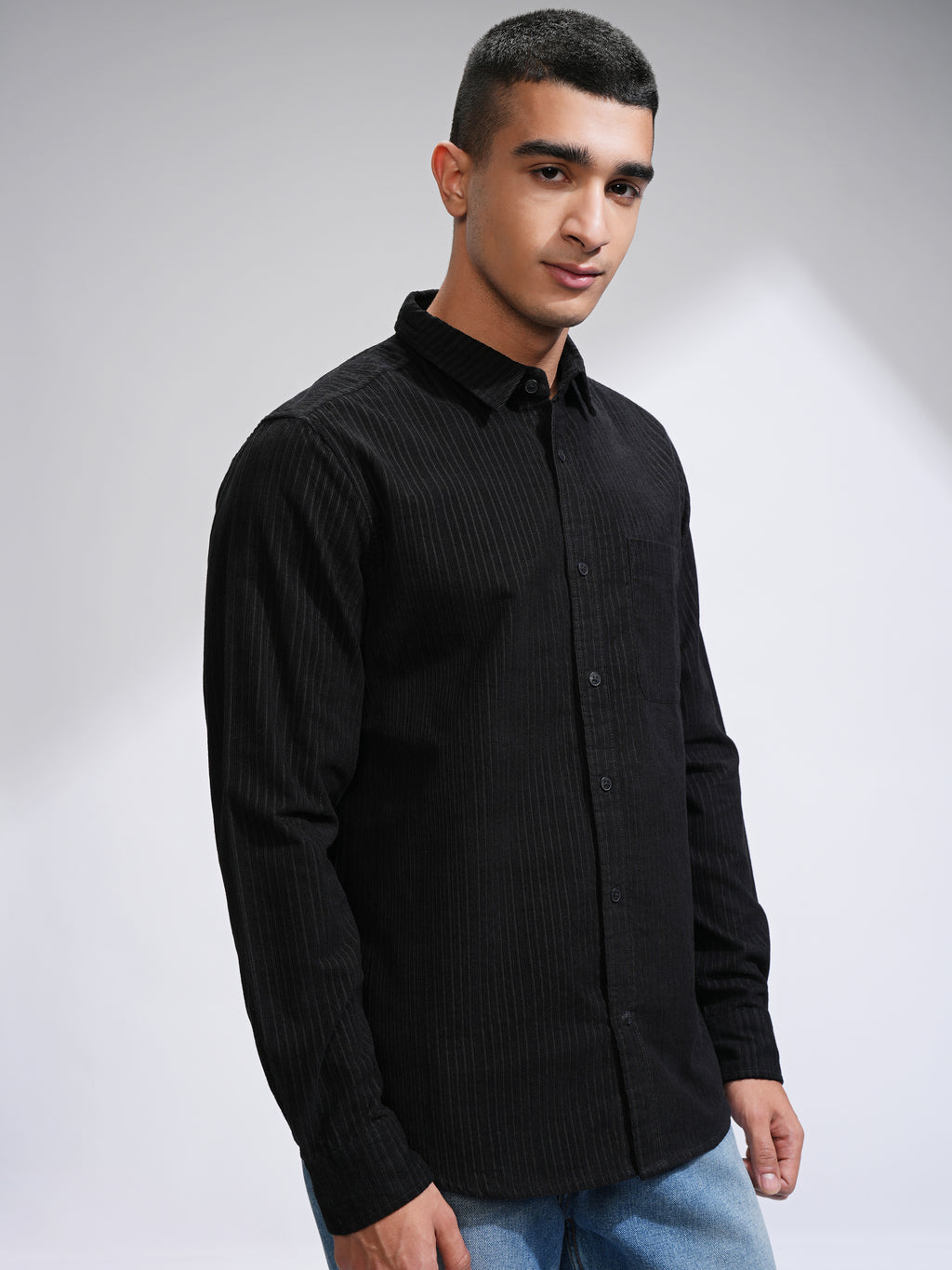 Highlander Men Black Self Design Slim Fit Casual Shirt - Black - Image 6