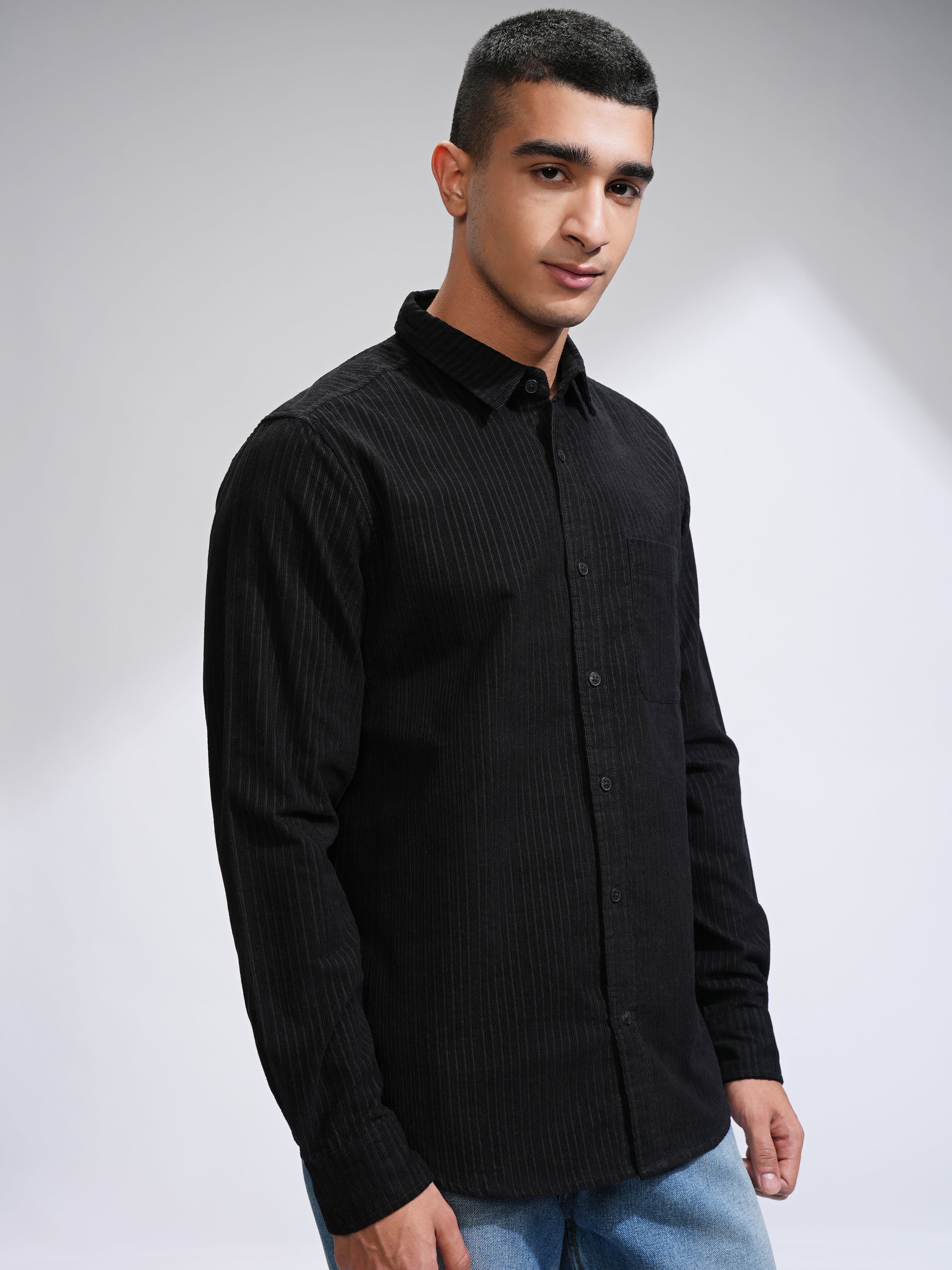 Highlander Men Black Self Design Slim Fit Casual Shirt - Black - Image 6