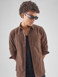 Highlander Men Brown Self Design Slim Fit Casual Shirt - Brown - Image 1