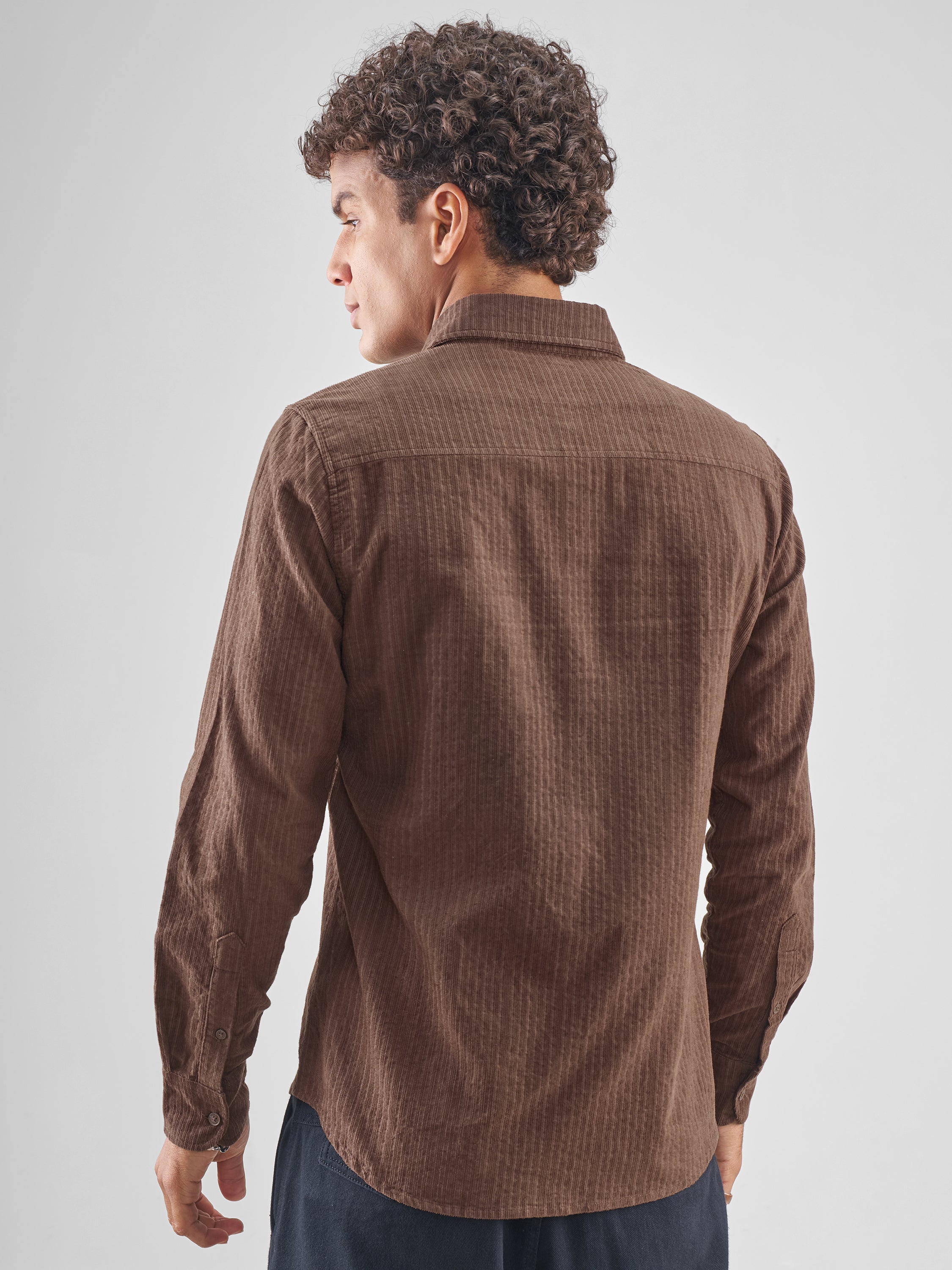 Highlander Men Brown Self Design Slim Fit Casual Shirt - Brown - Image 3