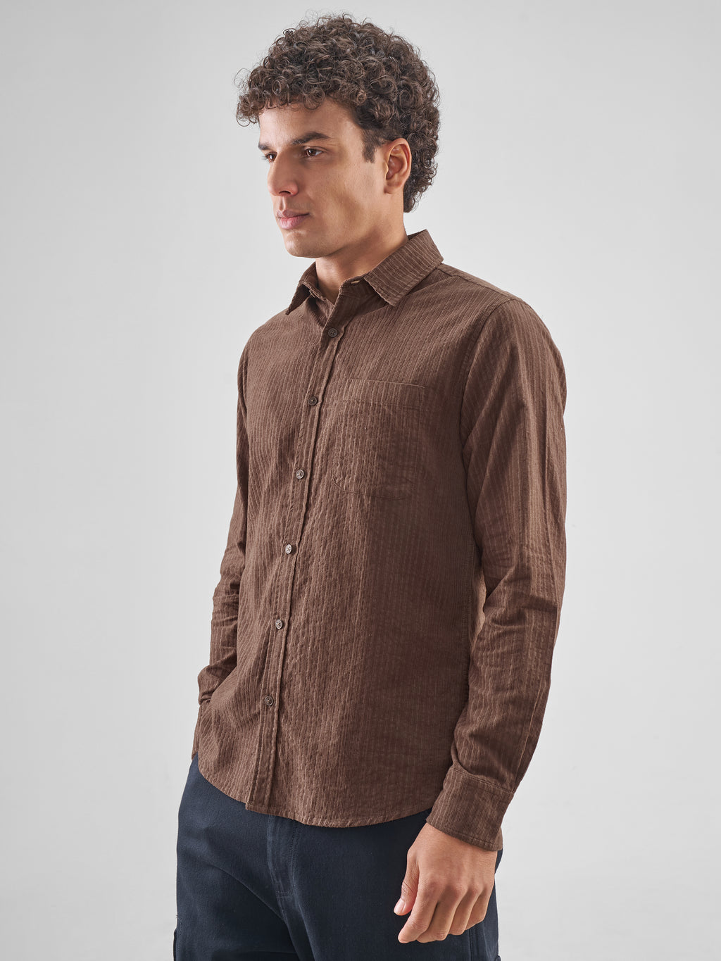 Highlander Men Brown Self Design Slim Fit Casual Shirt - Brown - Image 4