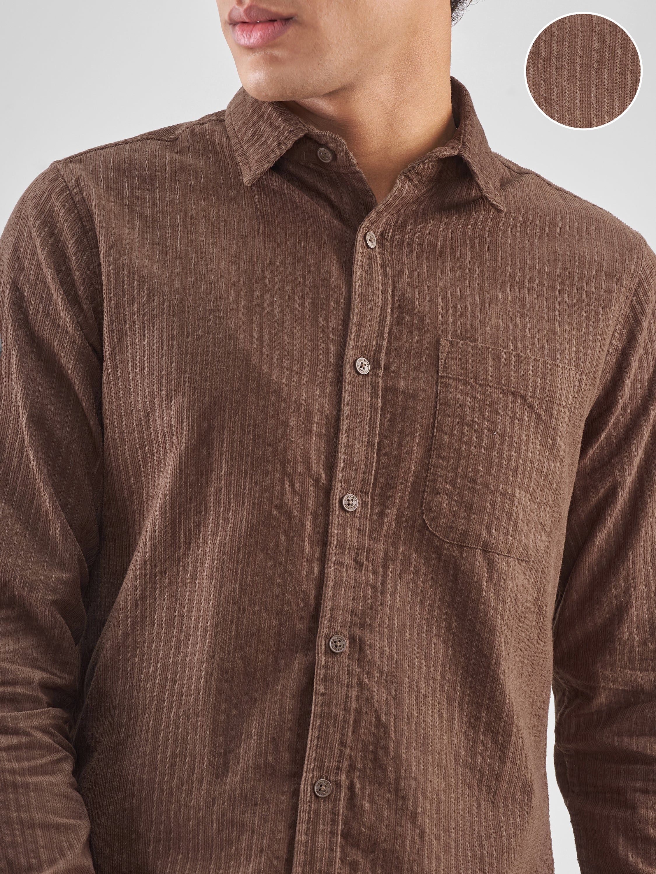 Highlander Men Brown Self Design Slim Fit Casual Shirt - Brown - Image 5