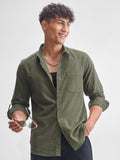 Highlander Men Olive Self Design Slim Fit Casual Shirt - Olive - Image 1