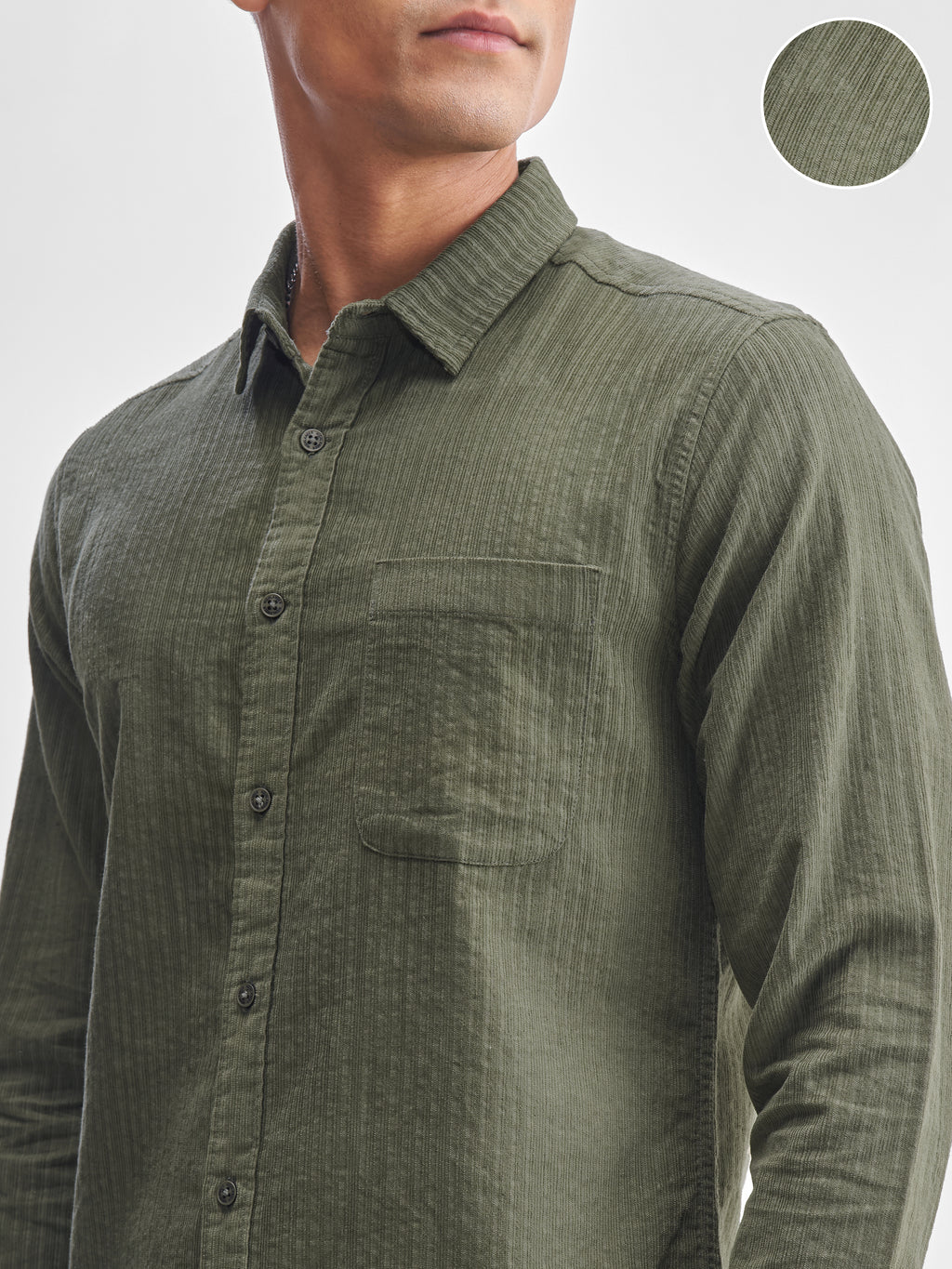 Highlander Men Olive Self Design Slim Fit Casual Shirt - Olive - Image 5