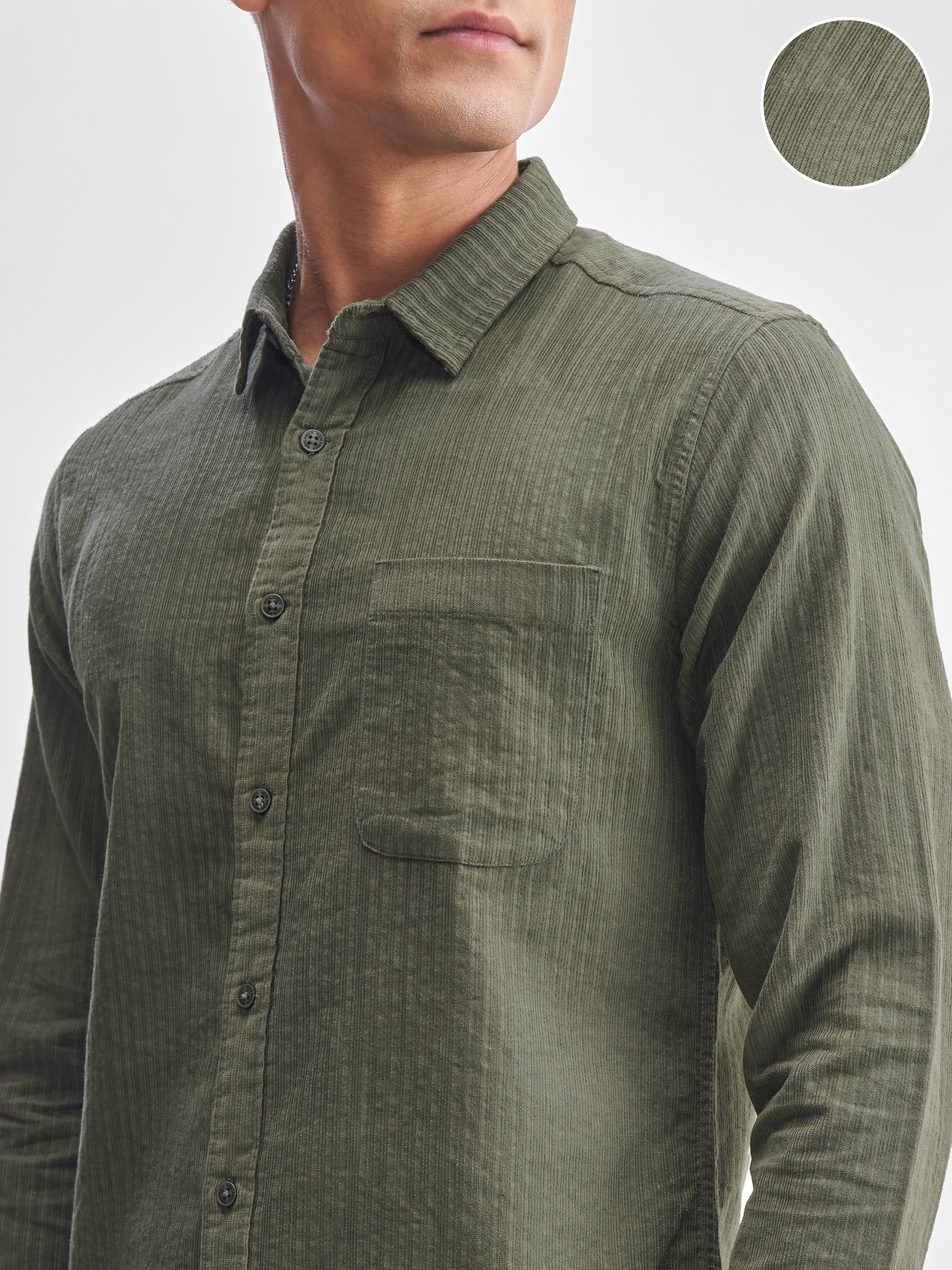 Highlander Men Olive Self Design Slim Fit Casual Shirt - Olive - Image 5