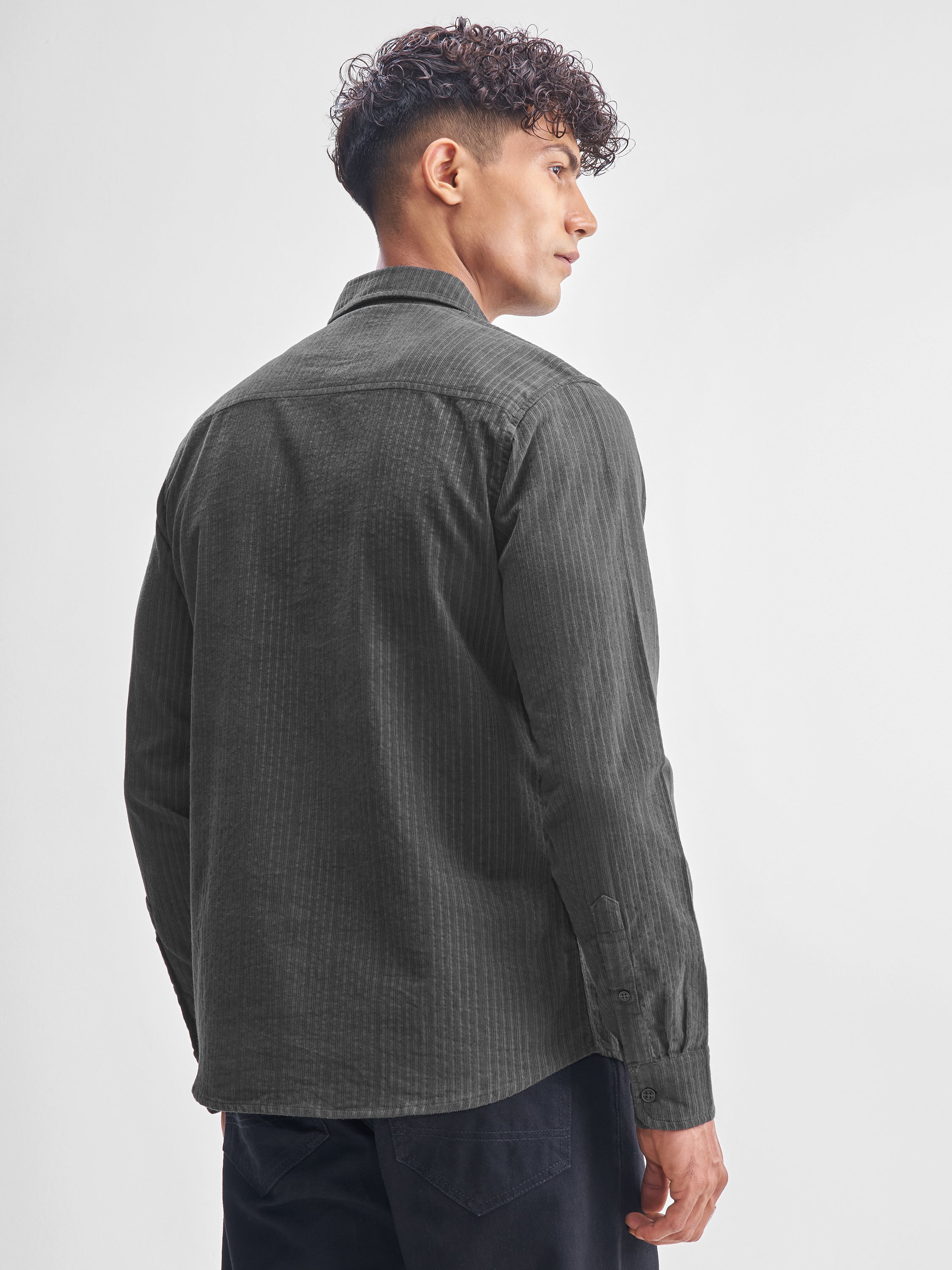 Highlander Men Grey Self Design Slim Fit Casual Shirt - Grey - Image 3