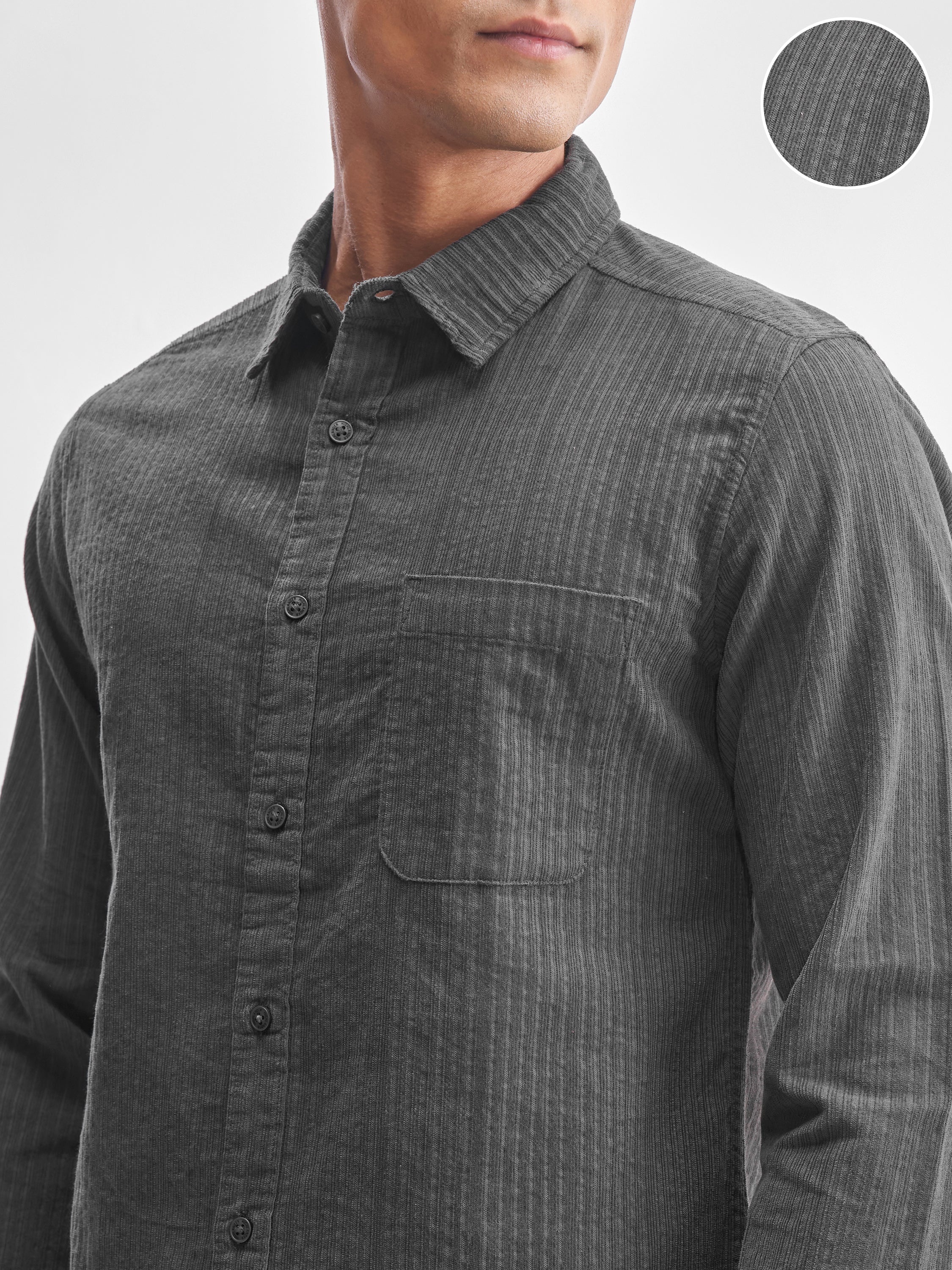 Highlander Men Grey Self Design Slim Fit Casual Shirt - Grey - Image 5