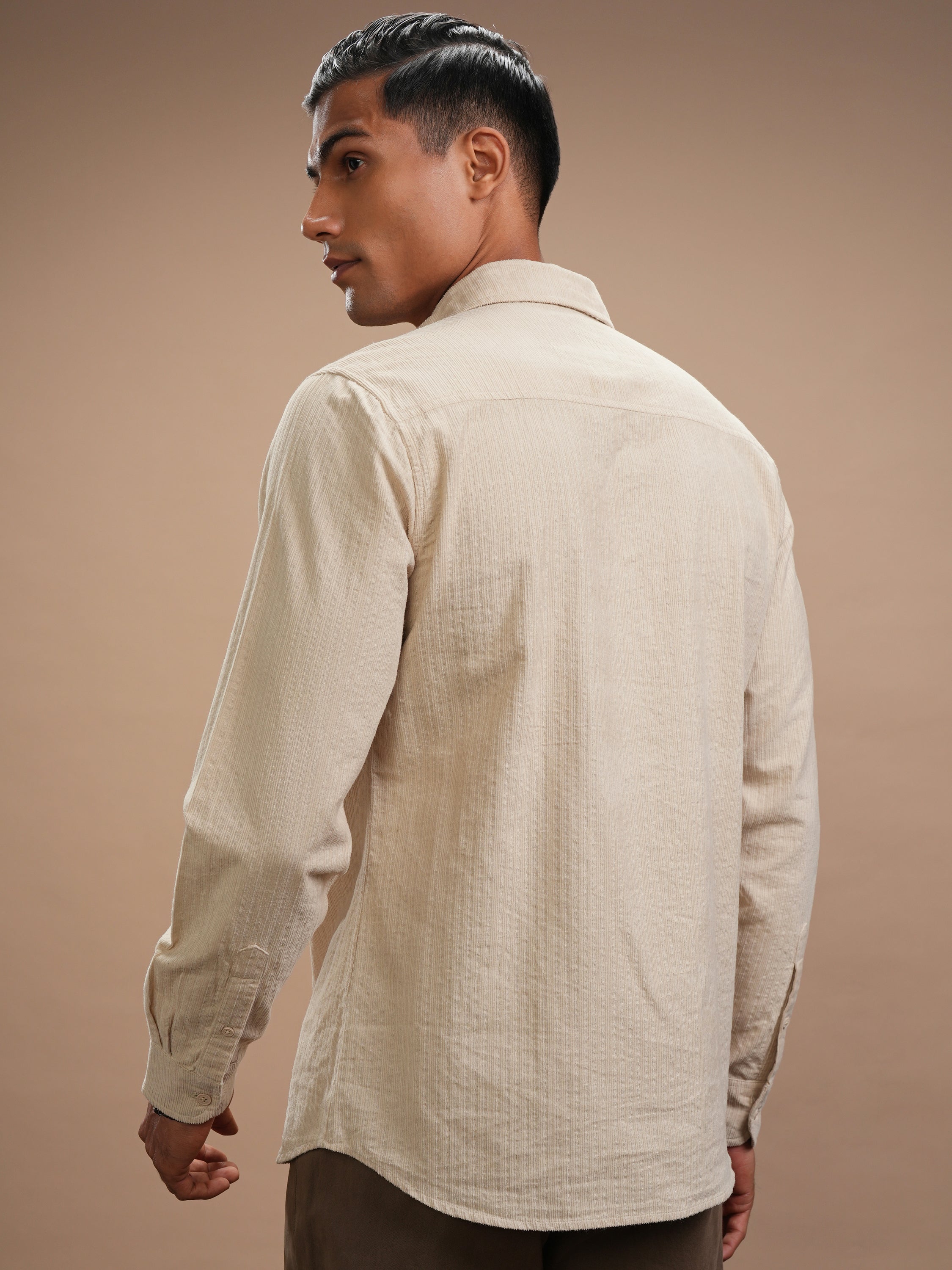 Highlander Men Beige Self Design Slim Fit Casual Shirt - Beige - Image 3