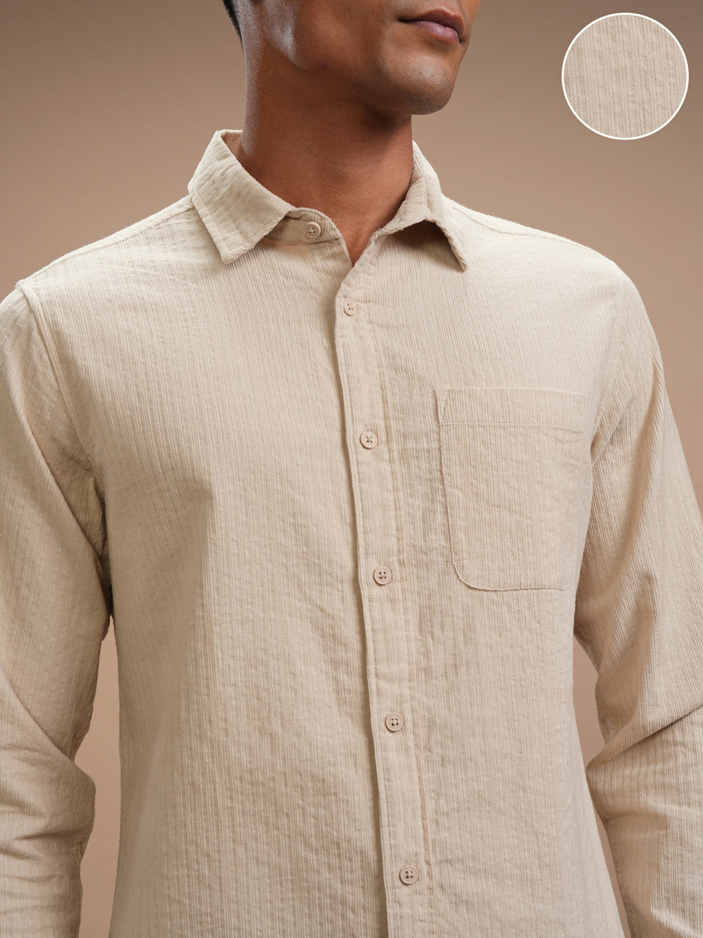 Highlander Men Beige Self Design Slim Fit Casual Shirt - Beige - Image 5