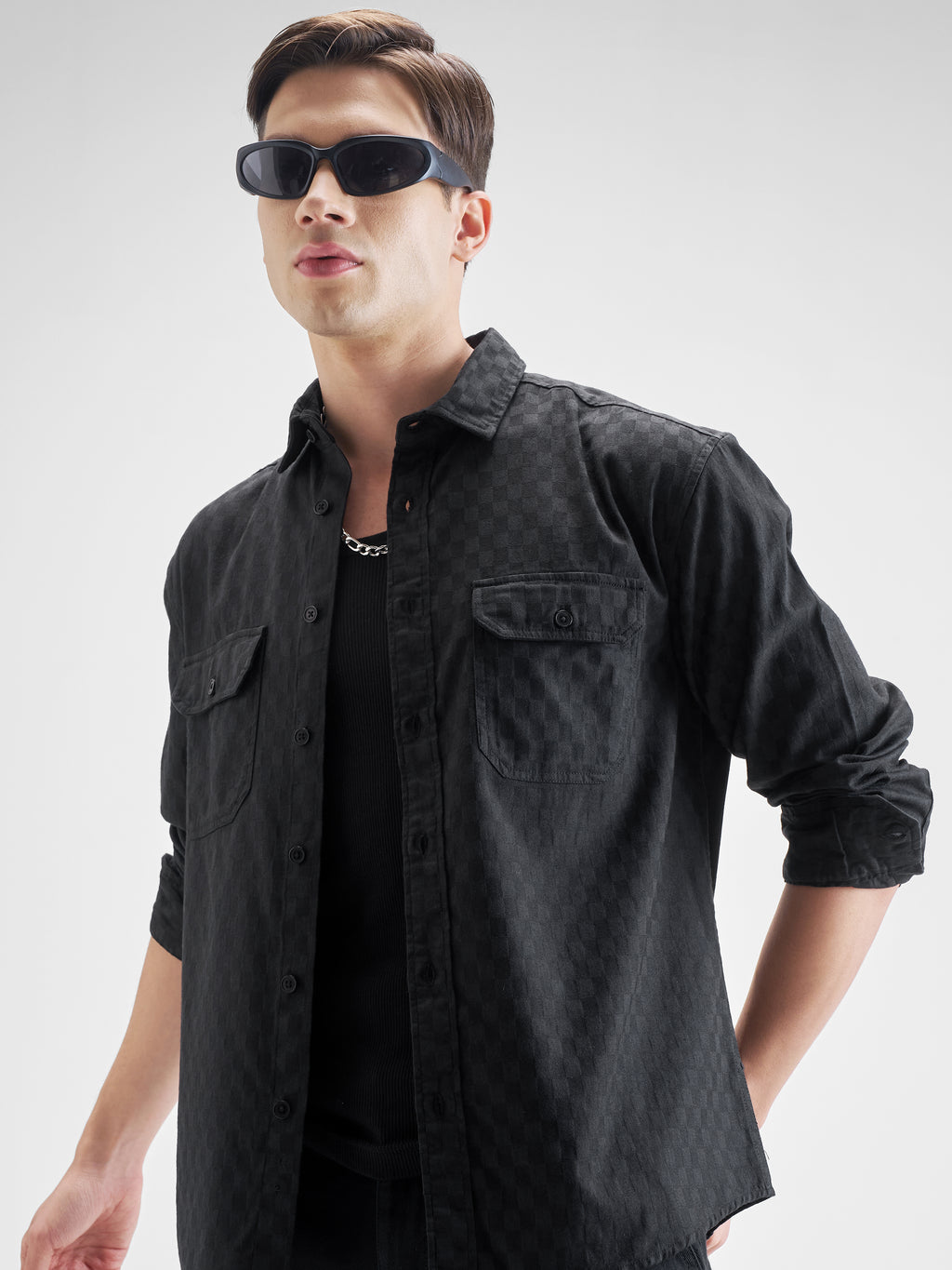 Highlander Men Black Self Design Relaxed Fit Casual Shirt - Black - Image 1