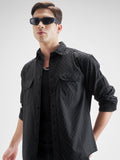 Highlander Men Black Self Design Relaxed Fit Casual Shirt - Black - Image 1