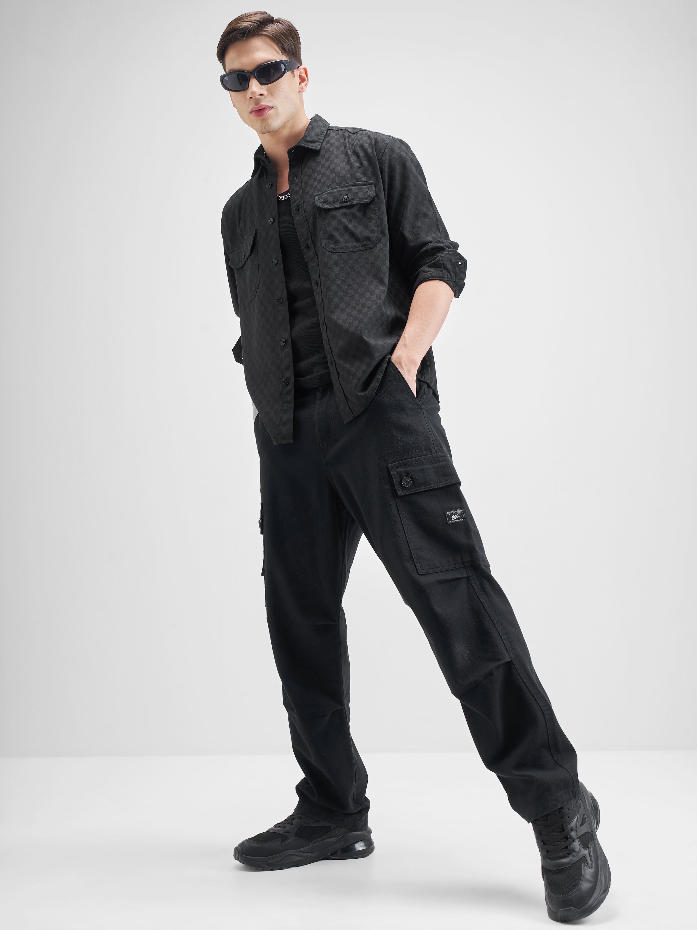 Highlander Men Black Self Design Relaxed Fit Casual Shirt - Black - Image 2
