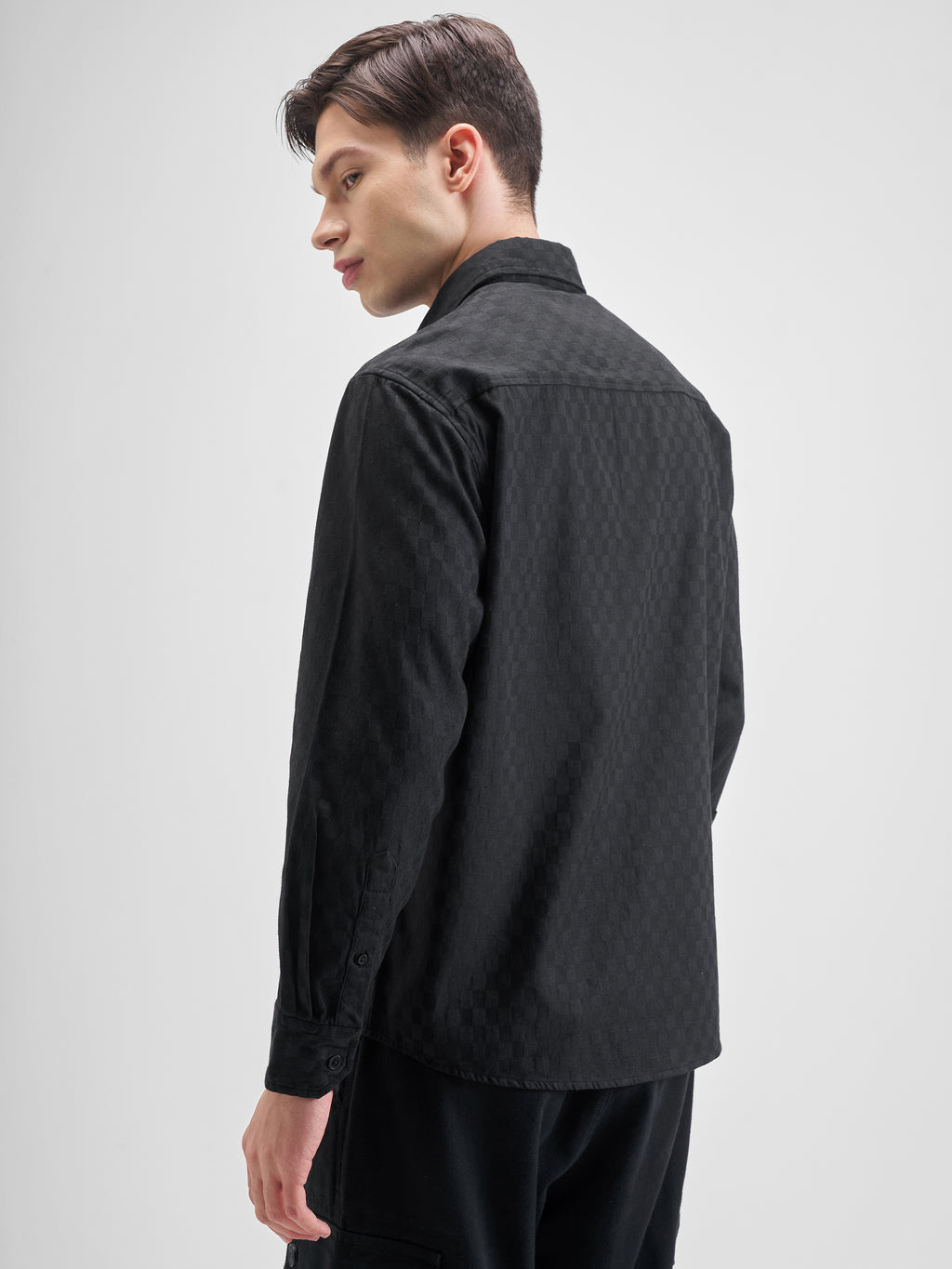 Highlander Men Black Self Design Relaxed Fit Casual Shirt - Black - Image 3