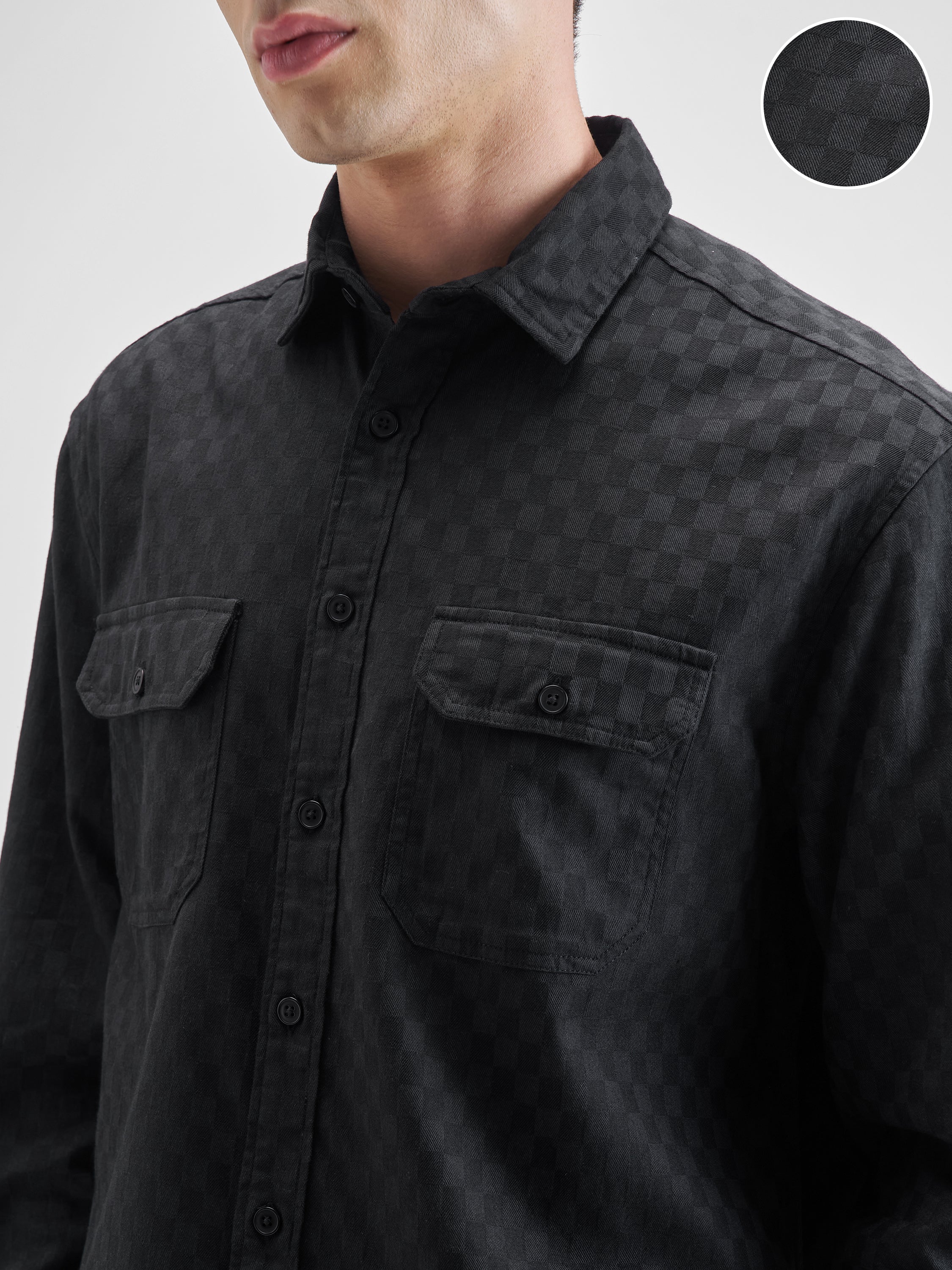 Highlander Men Black Self Design Relaxed Fit Casual Shirt - Black - Image 5