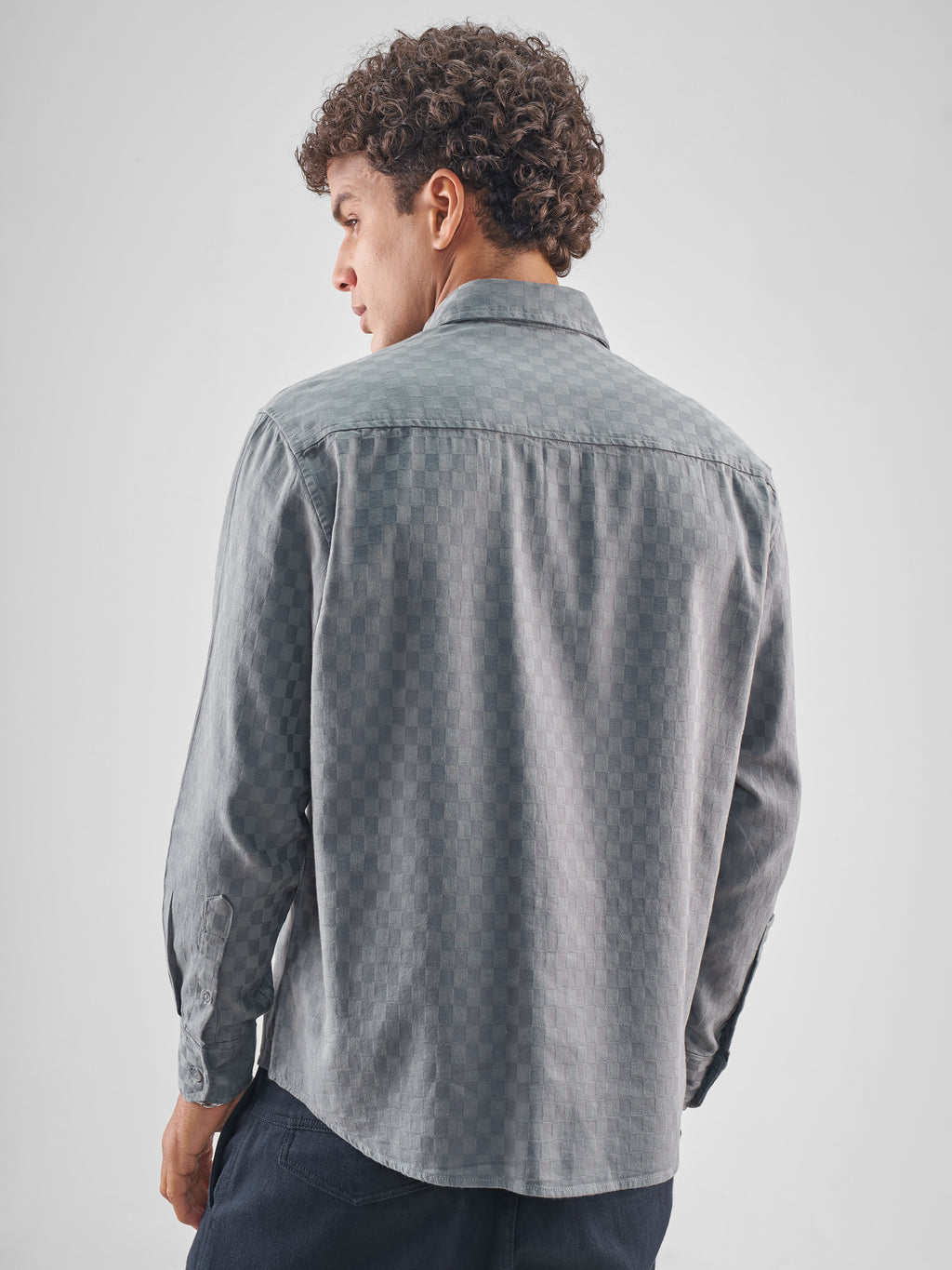 Highlander Men Grey Self Design Relaxed Fit Casual Shirt - Grey - Image 3