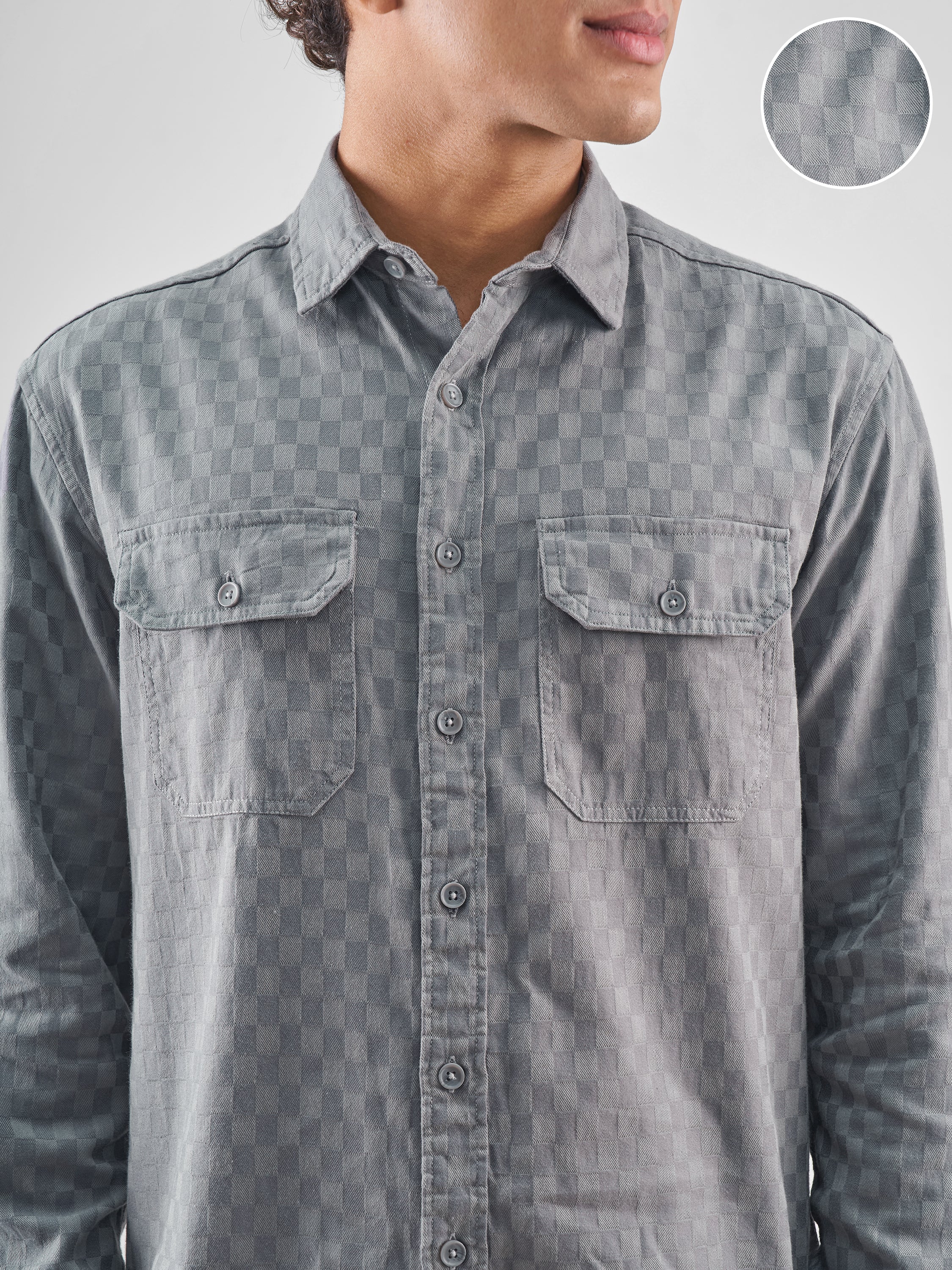 Highlander Men Grey Self Design Relaxed Fit Casual Shirt - Grey - Image 5