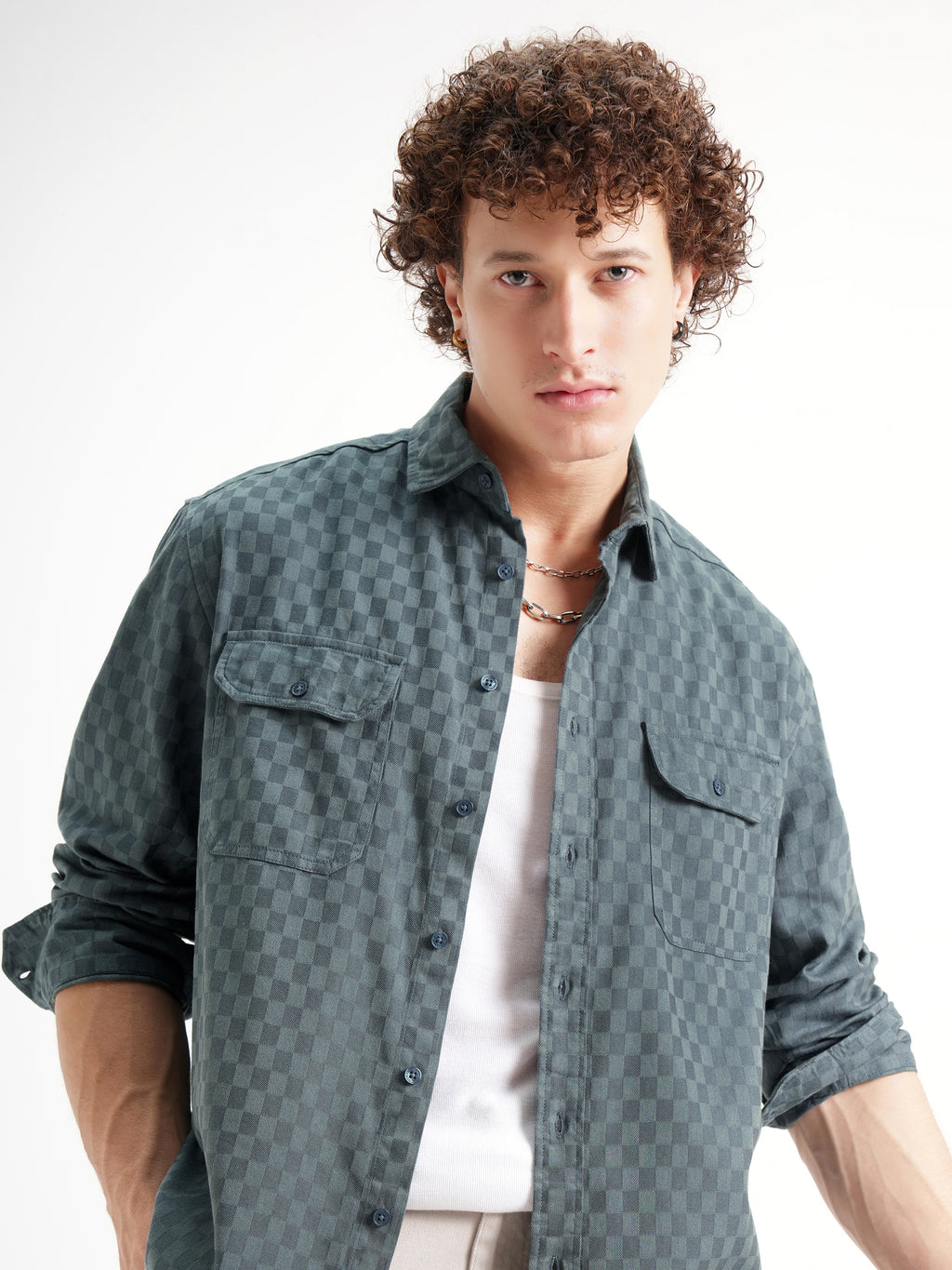 Highlander Men Blue Checked Relaxed Fit Casual Shirt - Blue - Image 1