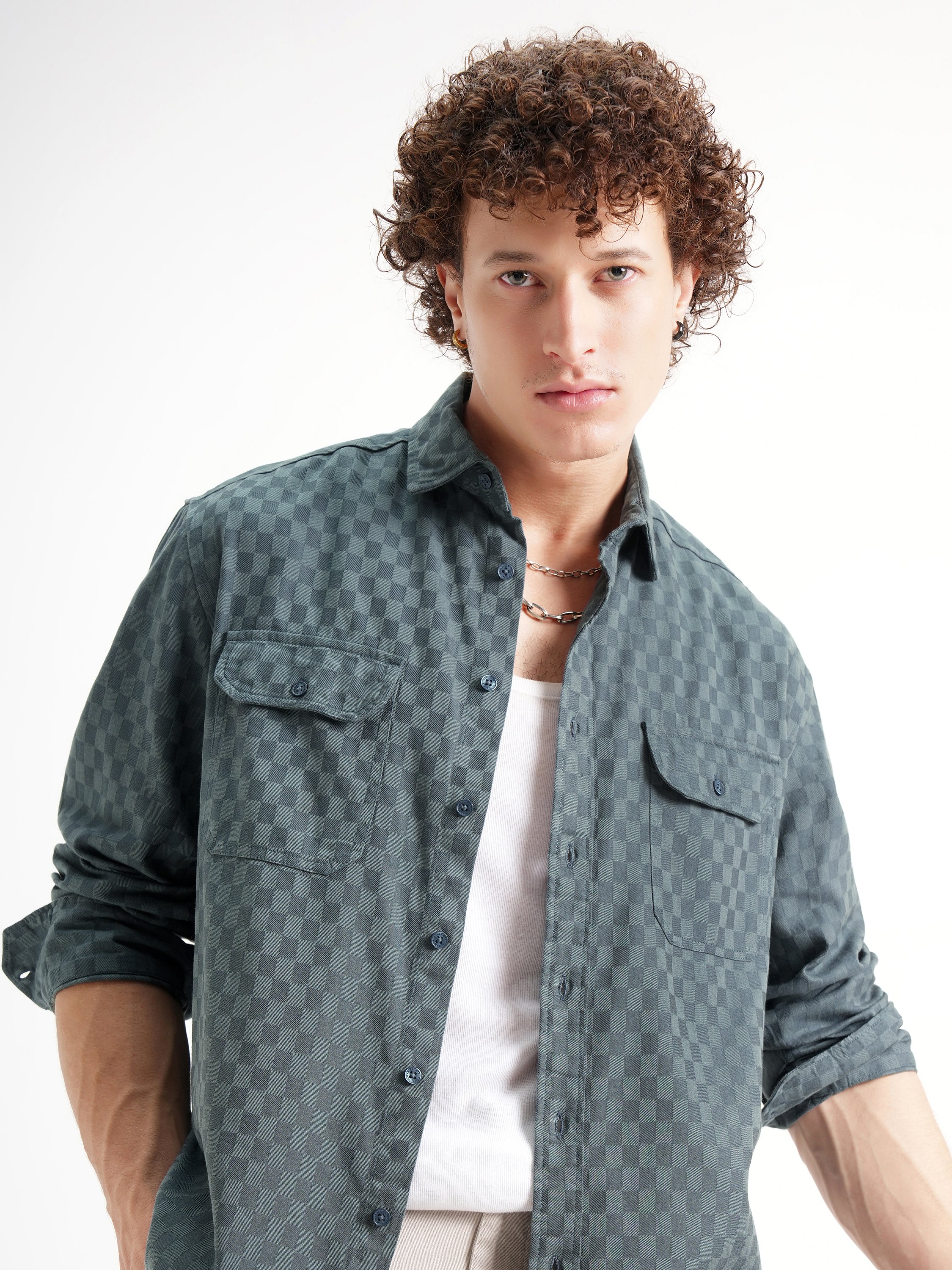 Highlander Men Blue Checked Relaxed Fit Casual Shirt - Blue - Image 1