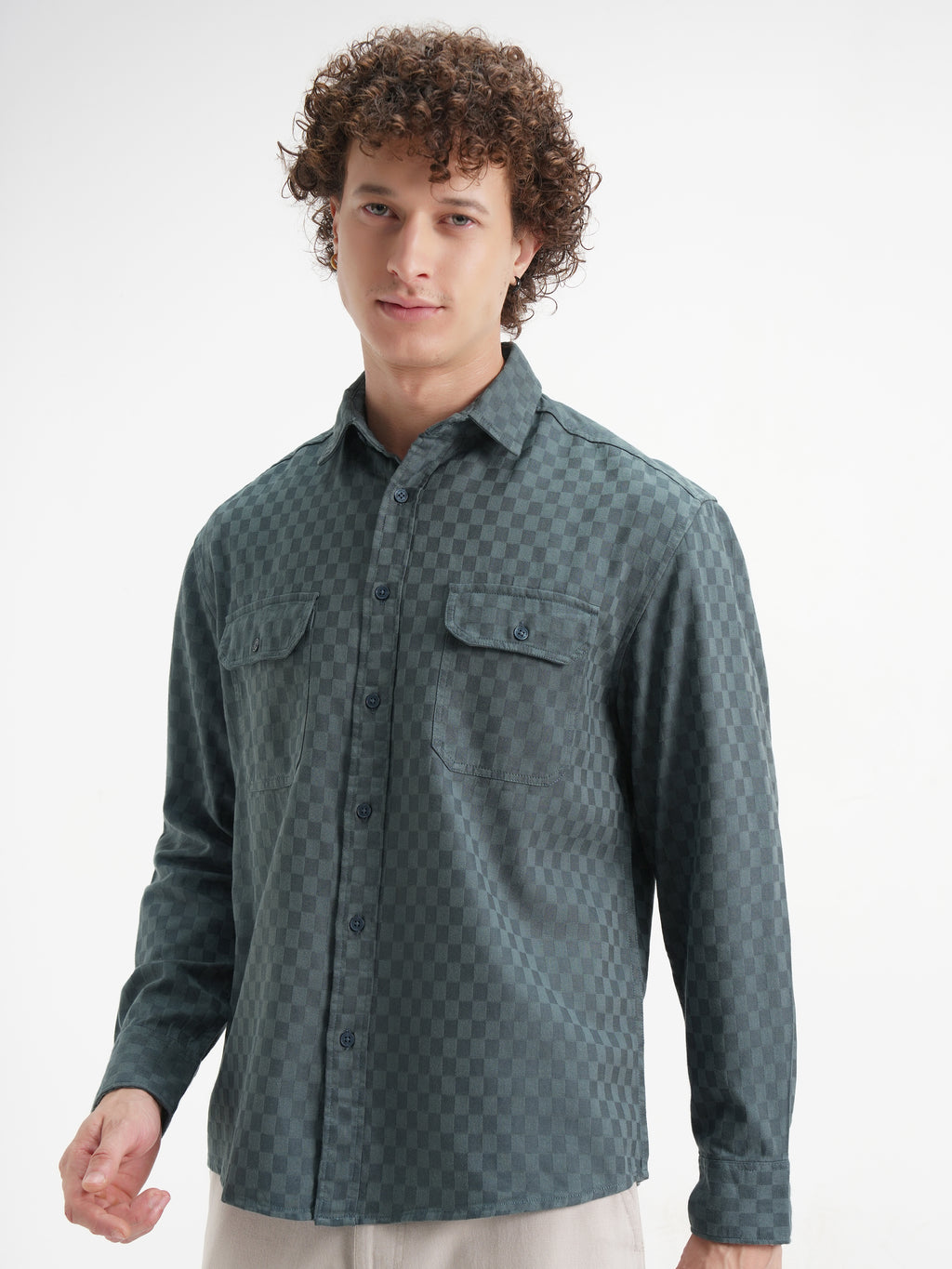 Highlander Men Blue Checked Relaxed Fit Casual Shirt - Blue - Image 4