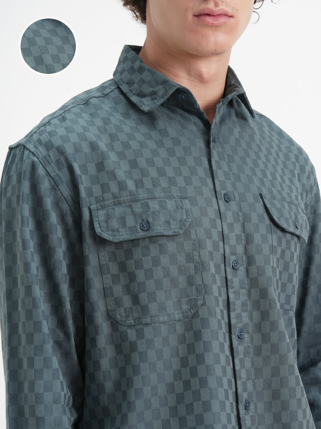Highlander Men Blue Checked Relaxed Fit Casual Shirt - Blue - Image 5