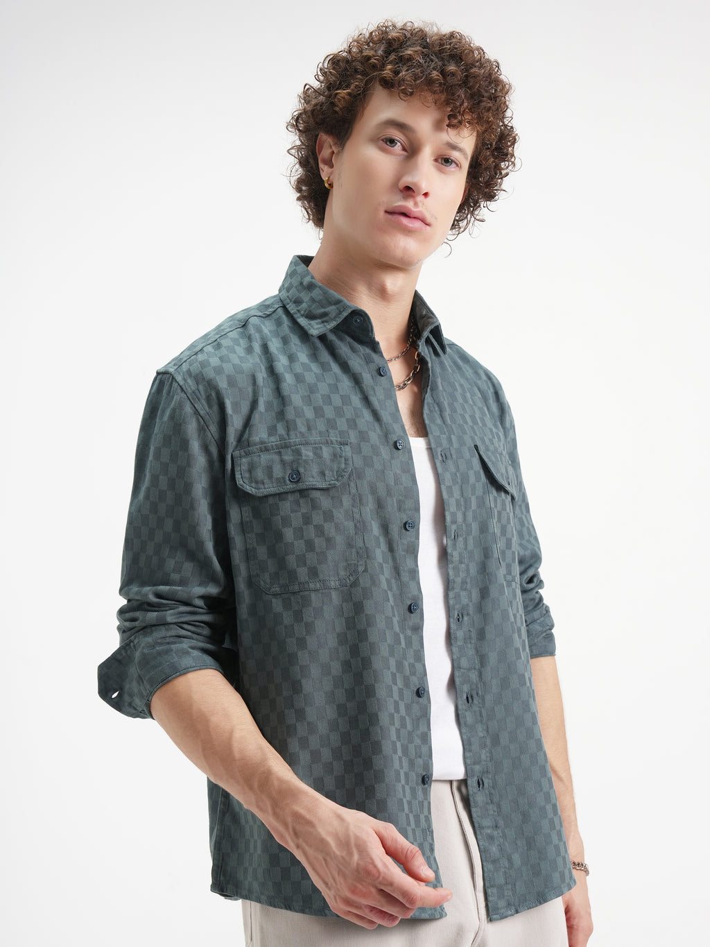 Highlander Men Blue Checked Relaxed Fit Casual Shirt - Blue - Image 6