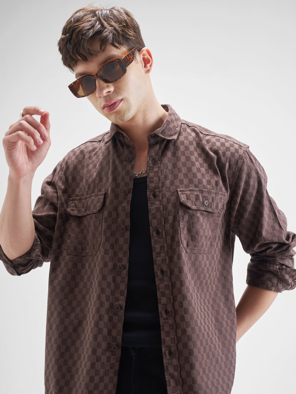 Highlander Men Maroon Self Design Relaxed Fit Casual Shirt - Maroon - Image 1
