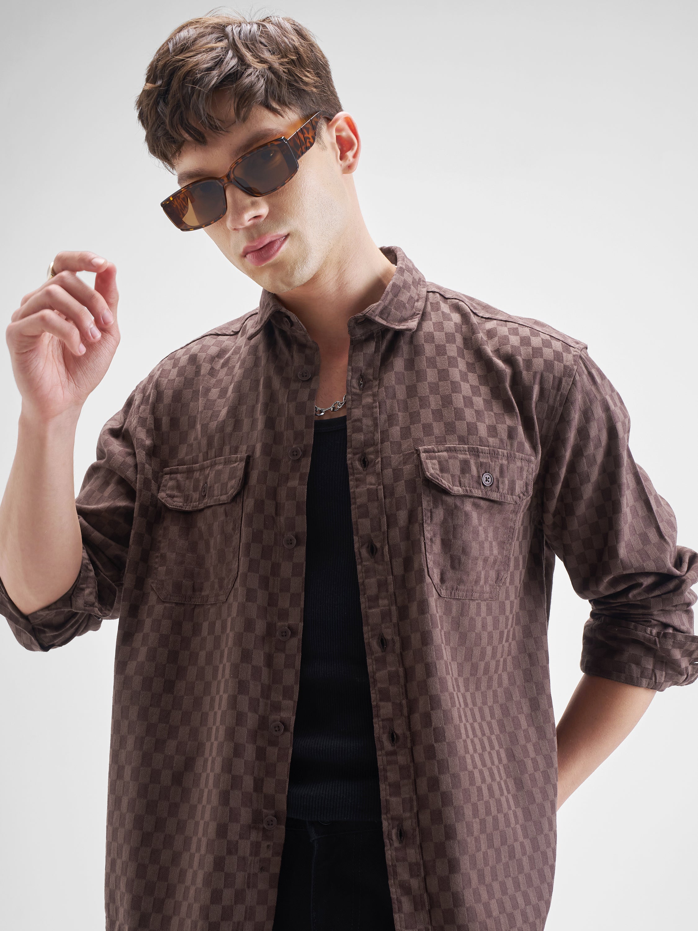 Highlander Men Maroon Self Design Relaxed Fit Casual Shirt - Maroon - Image 1