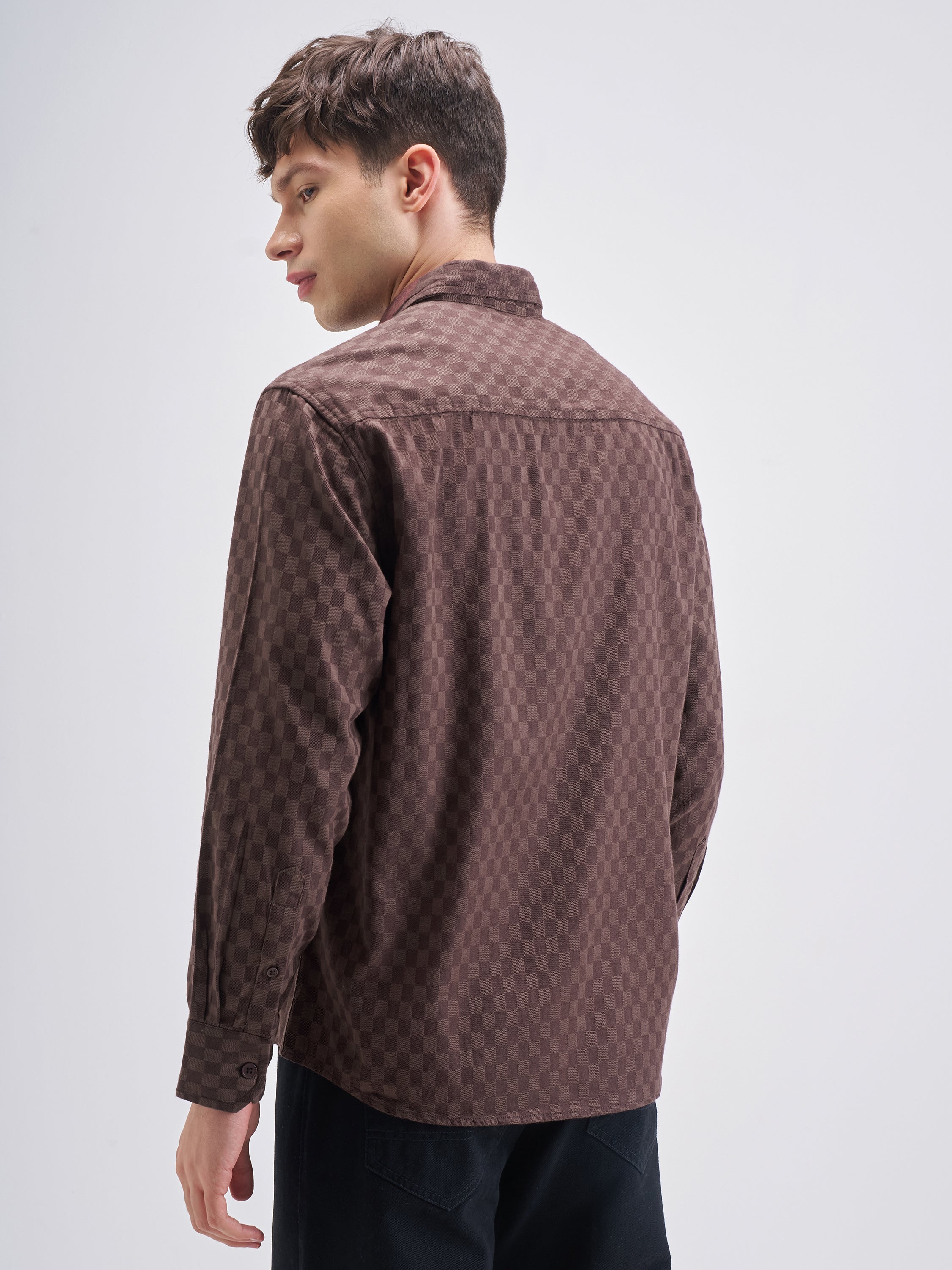 Highlander Men Maroon Self Design Relaxed Fit Casual Shirt - Maroon - Image 3
