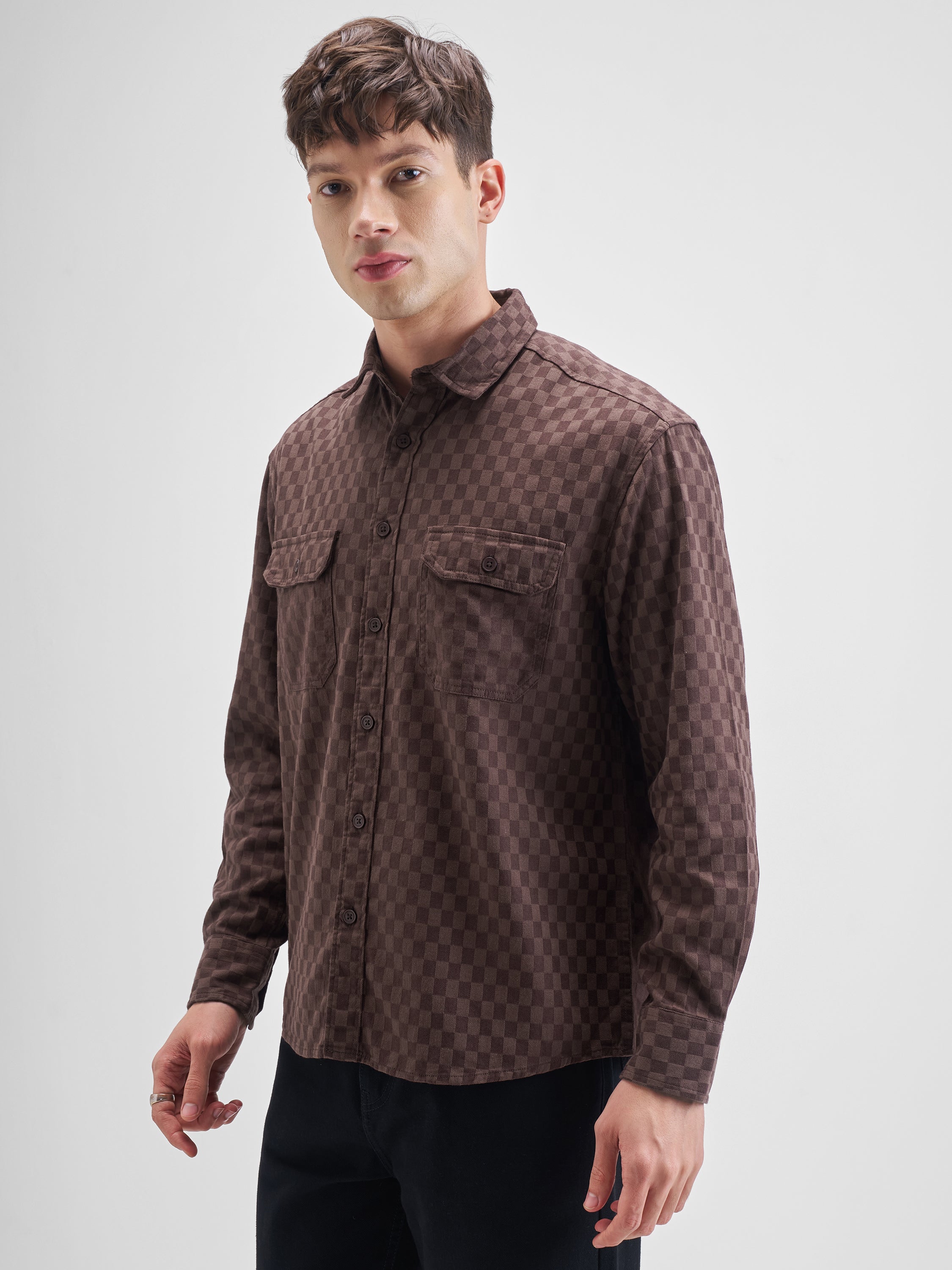 Highlander Men Maroon Self Design Relaxed Fit Casual Shirt - Maroon - Image 4